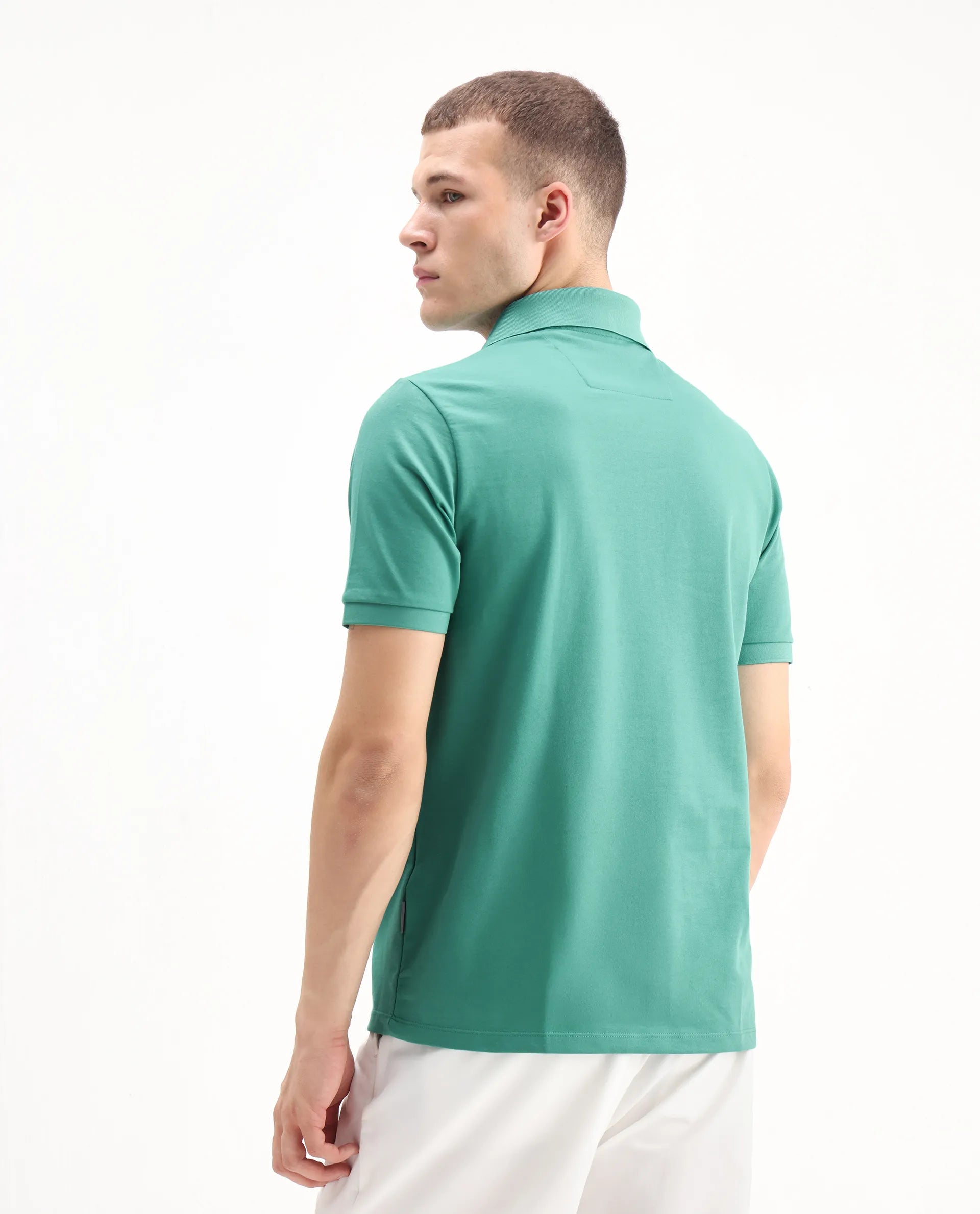 Rare Rabbit Men's Mor Light Green Cotton Blend Plain Regular Fit Half Sleeve Polo