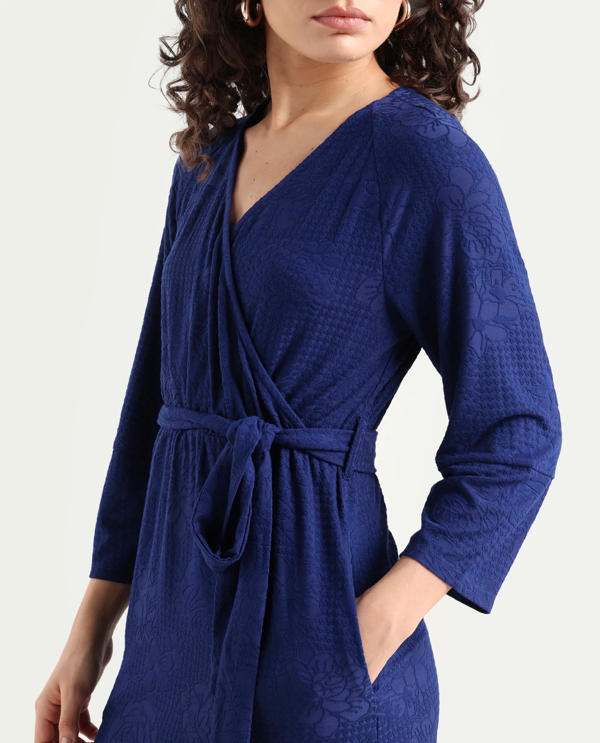 Rareism Women's Mose Navy Polyester V-Neck Floral Print Mini Regular Fit Dress