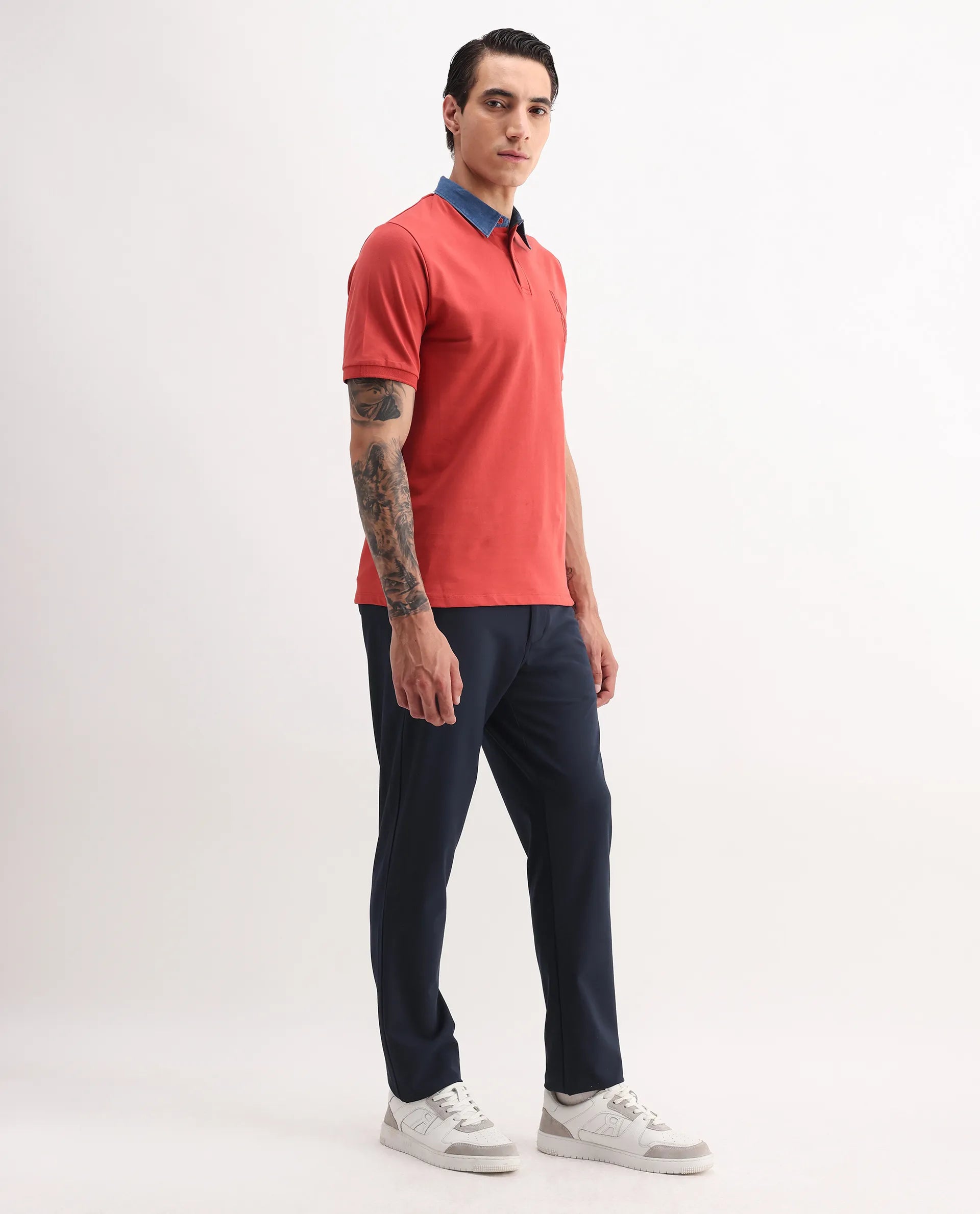Rare Rabbit Men's Move-25 Navy Polyester Blend Plain Regular Fit Trouser