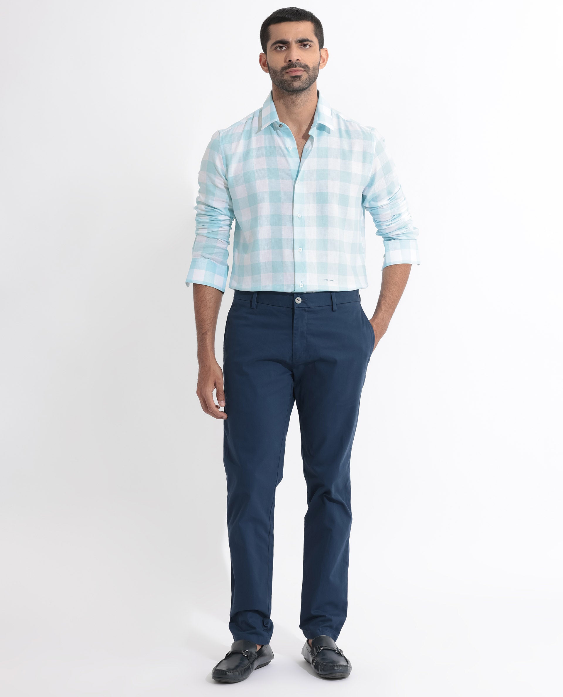 Rare Rabbit Men's Munich Blue Cotton Fabric Full Sleeves Checks Shirt