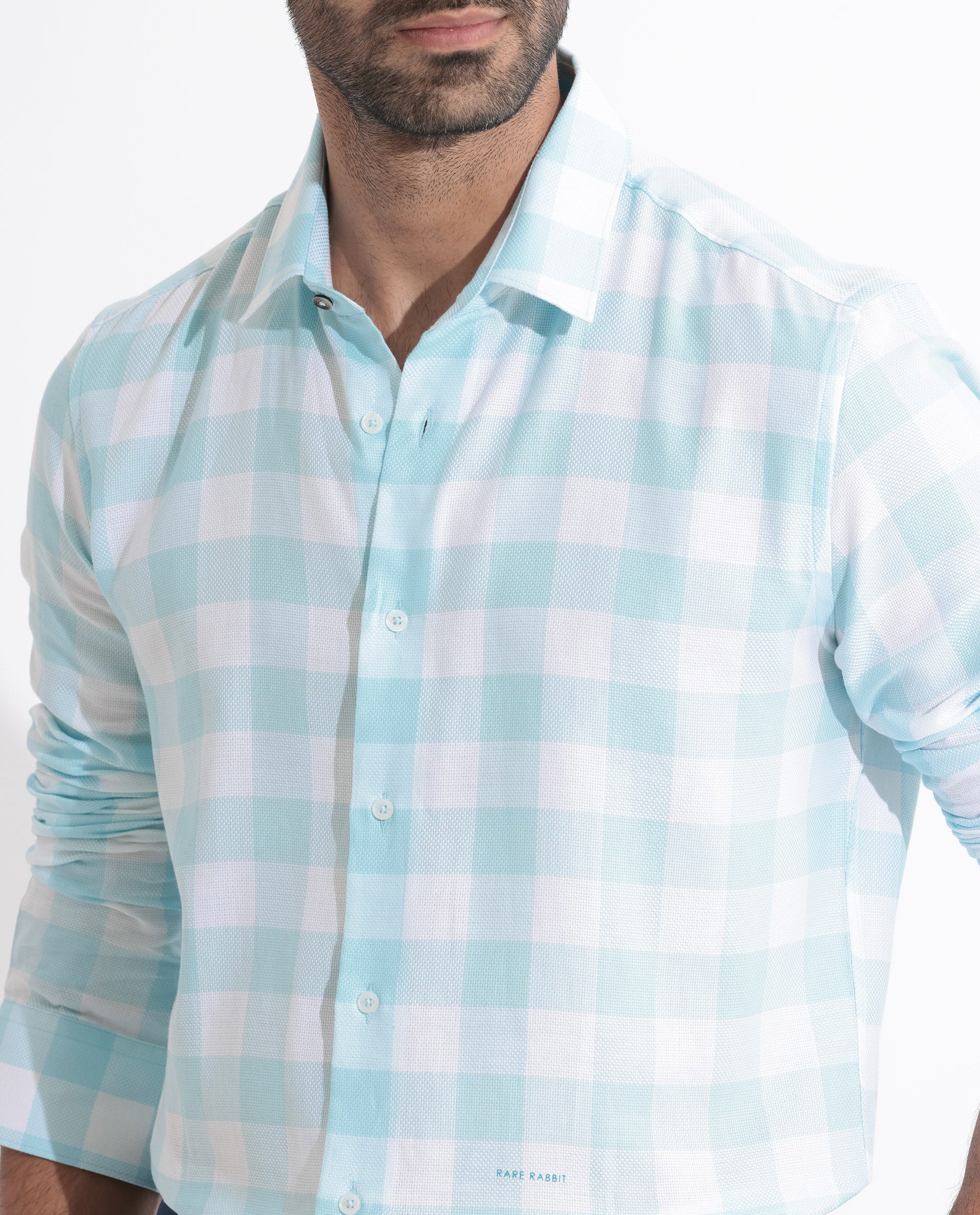 Rare Rabbit Men's Munich Blue Cotton Fabric Full Sleeves Checks Shirt