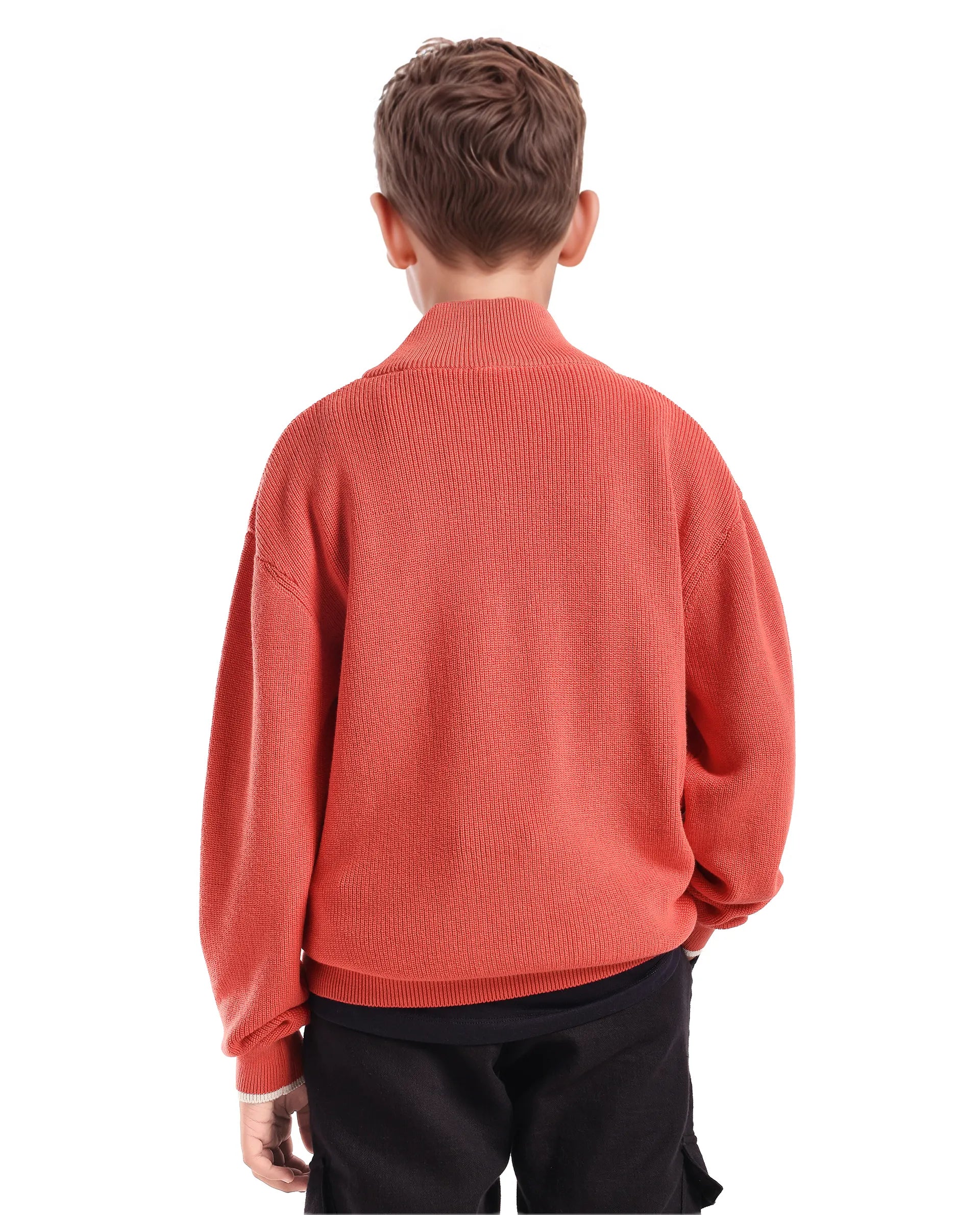 Rare Ones Kids Nack Dusky Orange Cotton Solid Zipper Closure Regular Fit Sweater