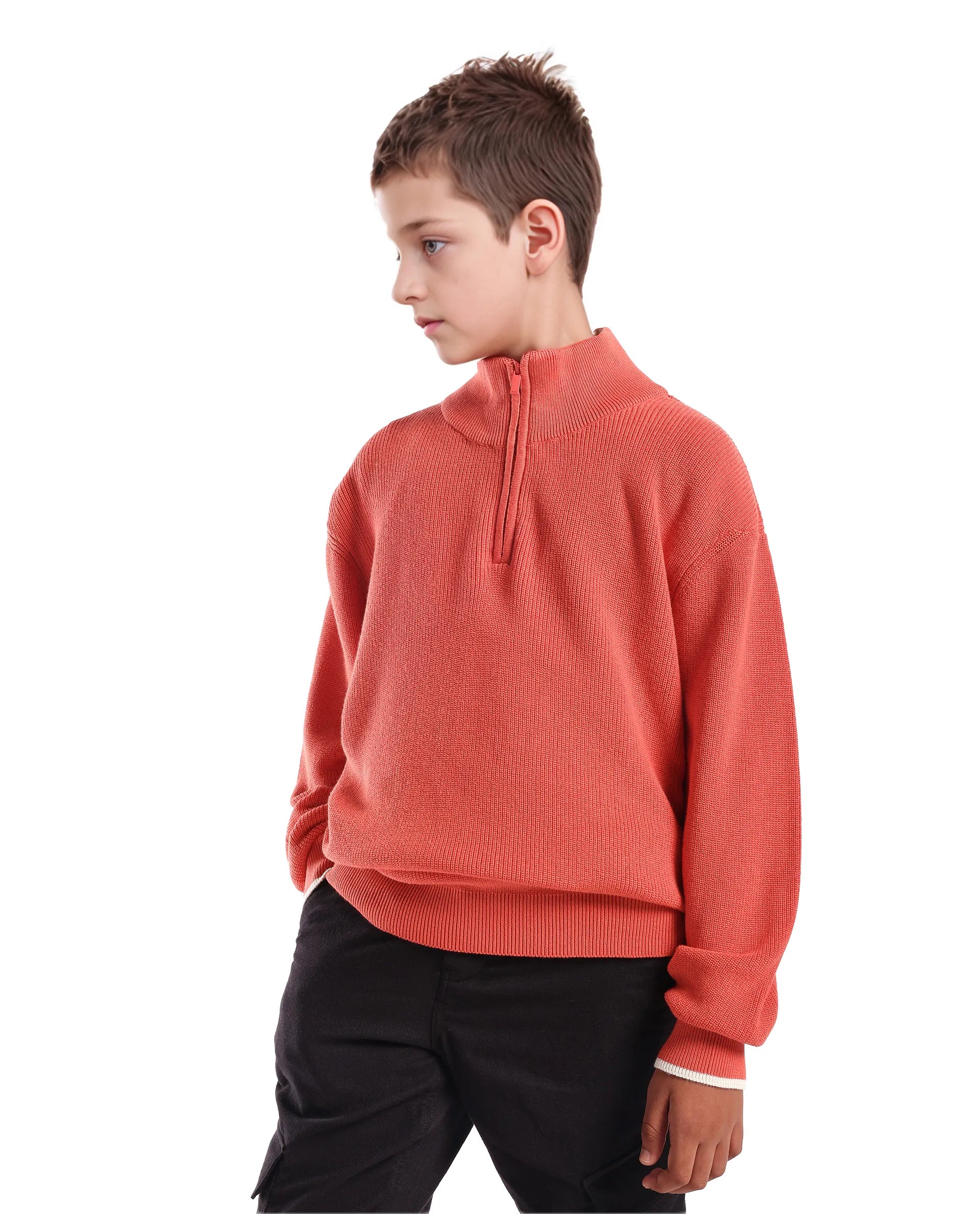 Rare Ones Kids Nack Dusky Orange Cotton Solid Zipper Closure Regular Fit Sweater
