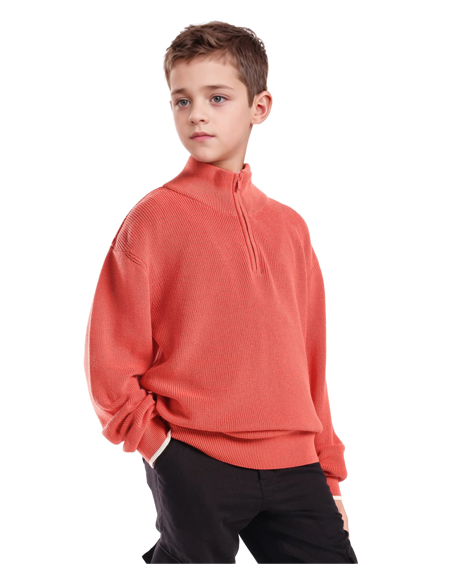 Rare Ones Kids Nack Dusky Orange Cotton Solid Zipper Closure Regular Fit Sweater