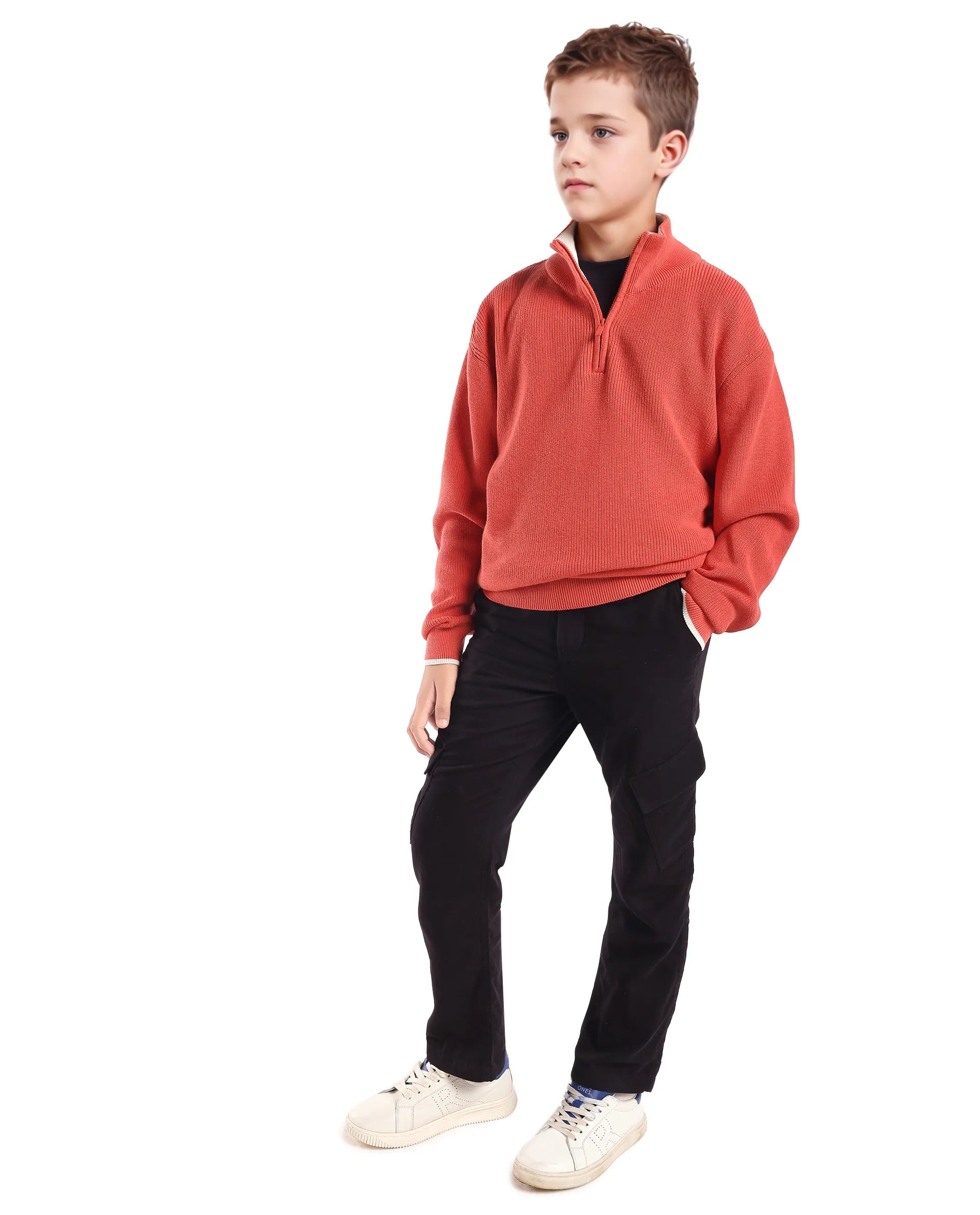 Rare Ones Kids Nack Dusky Orange Cotton Solid Zipper Closure Regular Fit Sweater