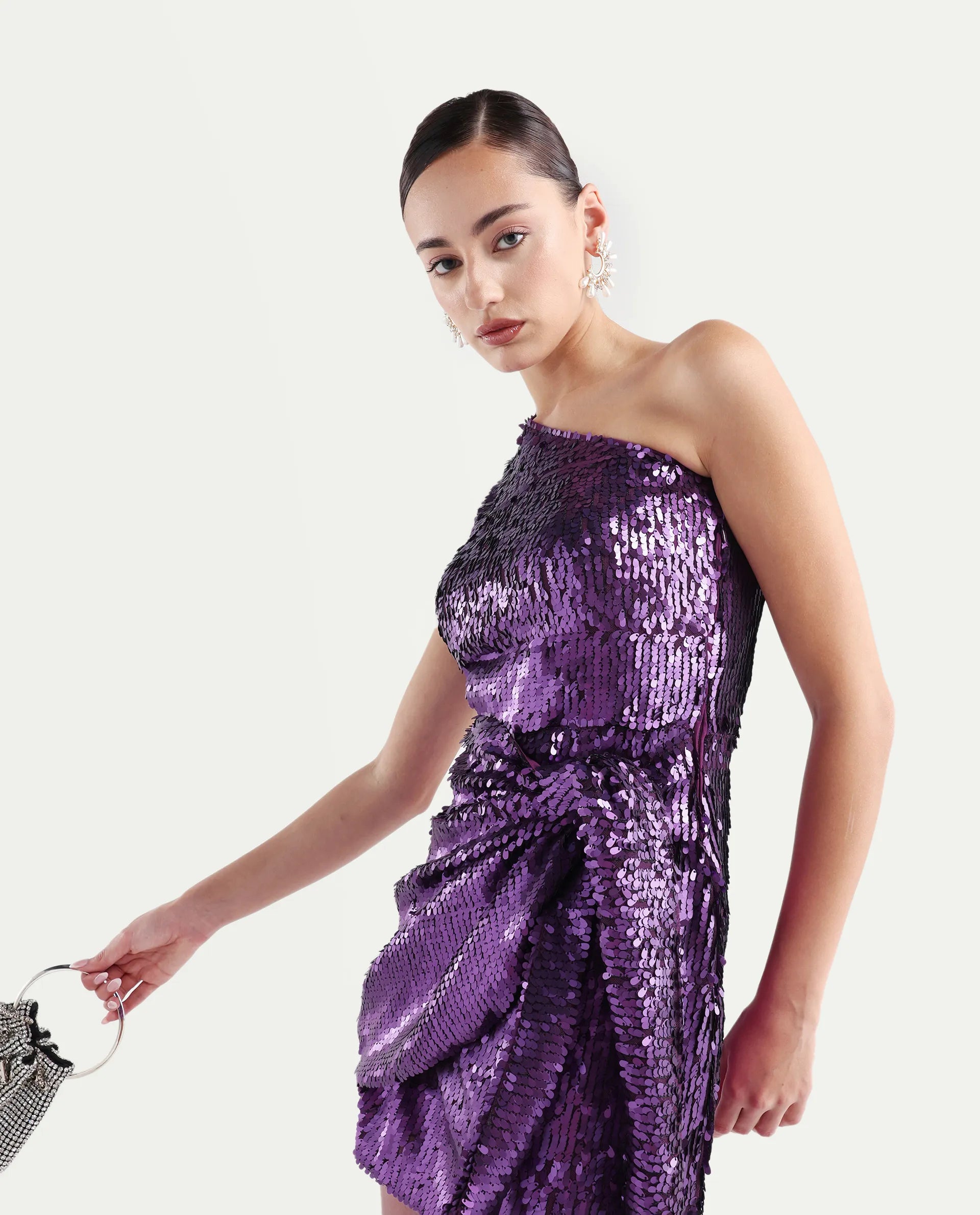 Rareism Women's Nala Sheen Pink Polyester Collarless Sequined Sleeveless Mini Regular Fit Dress