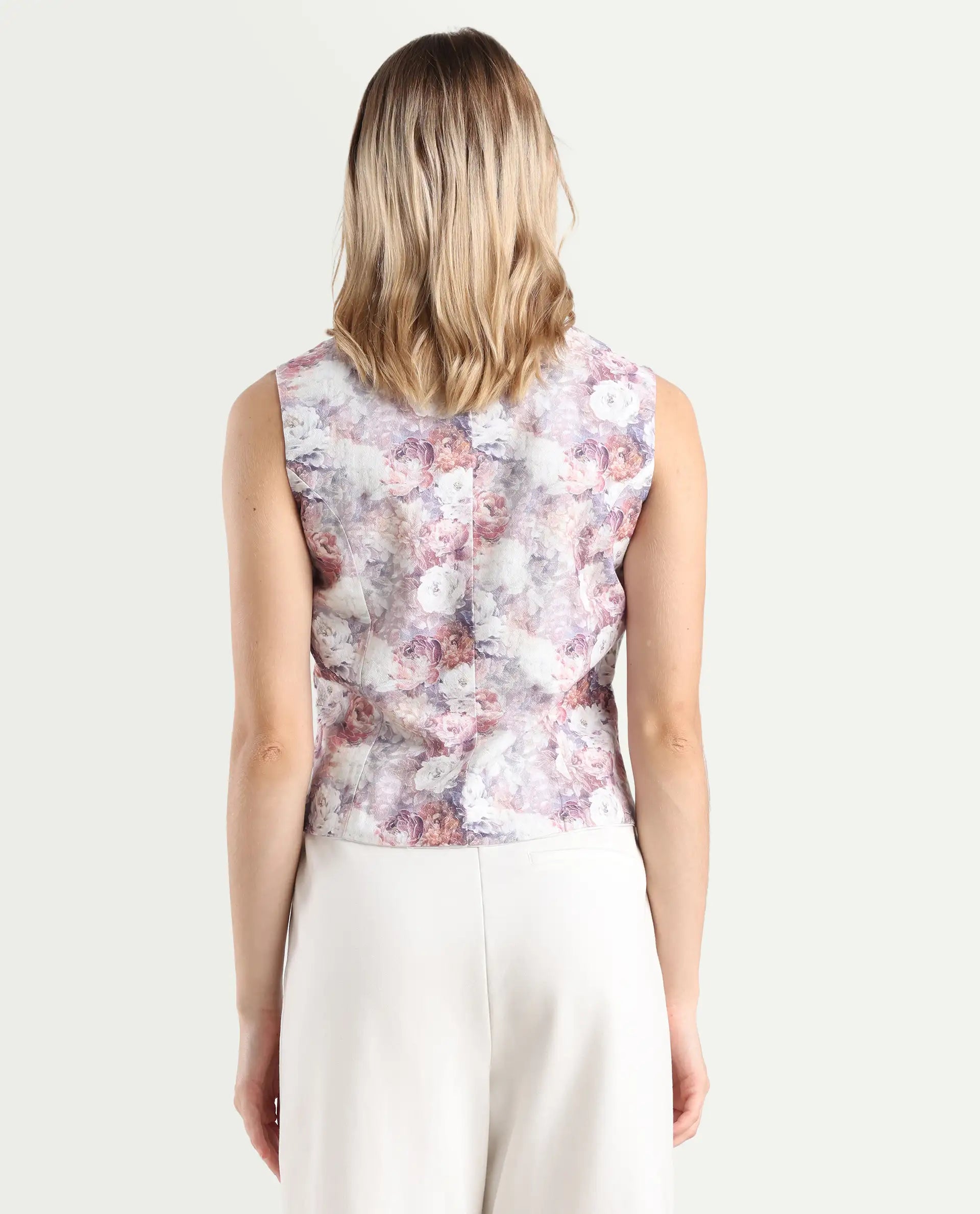 Rareism Women's Nantes Light Multi Cotton V-Neck Floral Print Sleeveless Regular Fitted Top