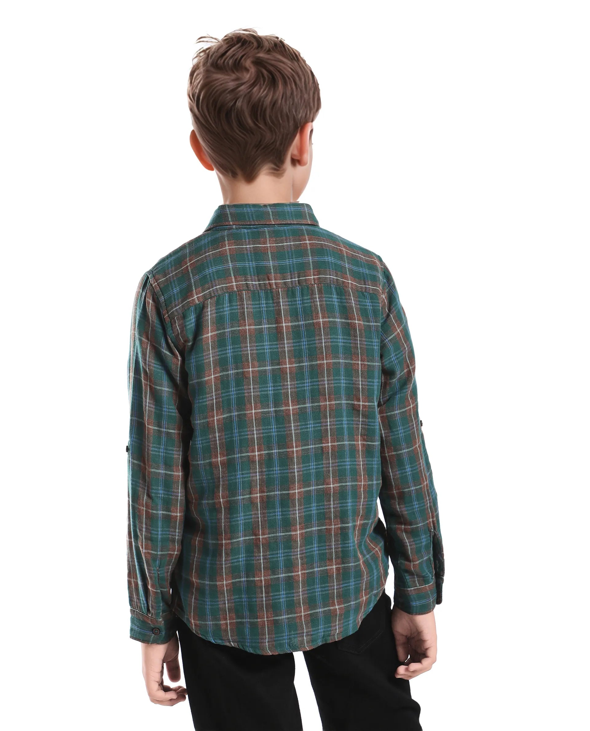 Rare Ones Kids Nash Dark Green Cotton Checked Button Closure Regular Fit Shirt