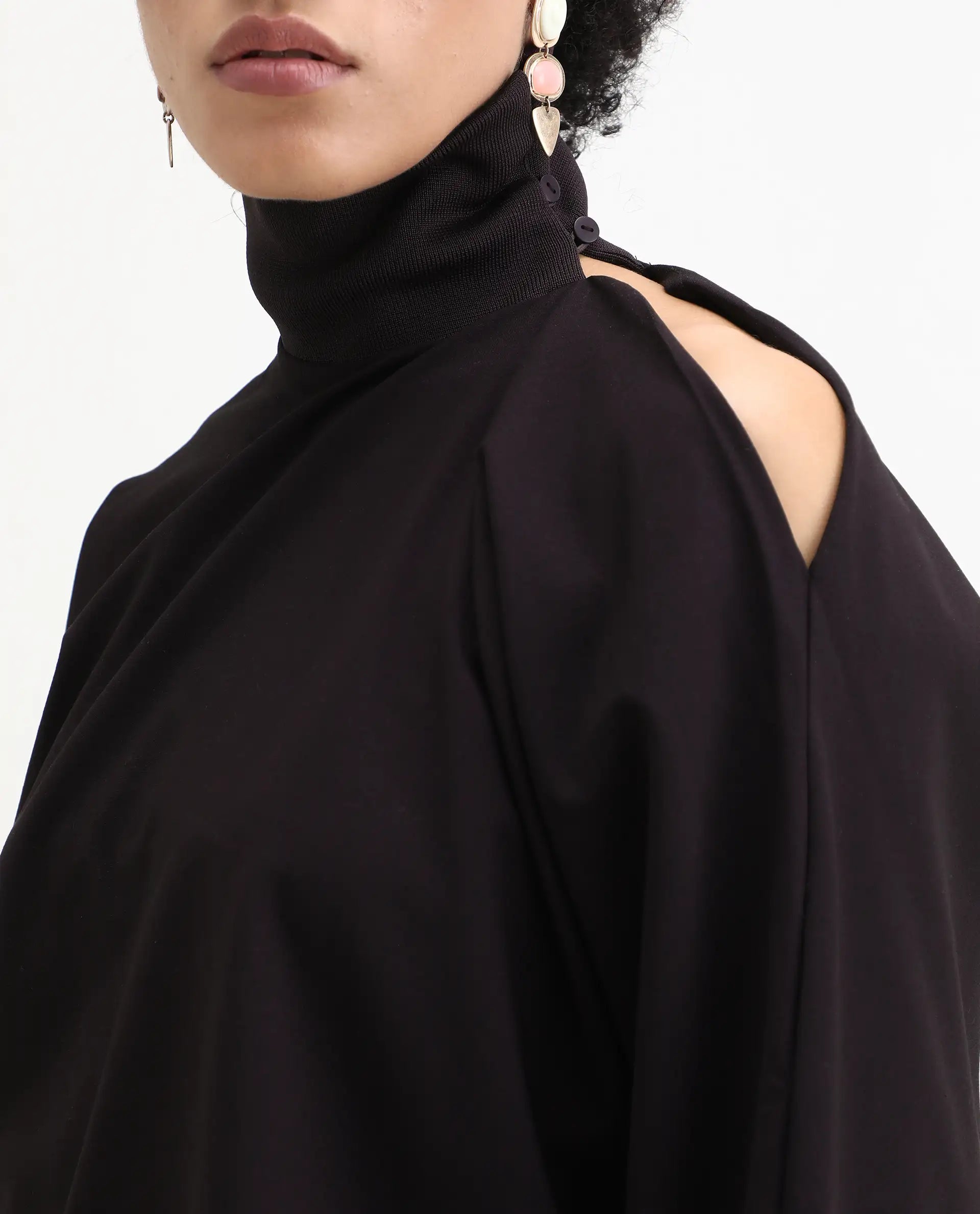 Rareism Women's Natta Rust Polyester Blend High Neck Plain Regular Fit Top