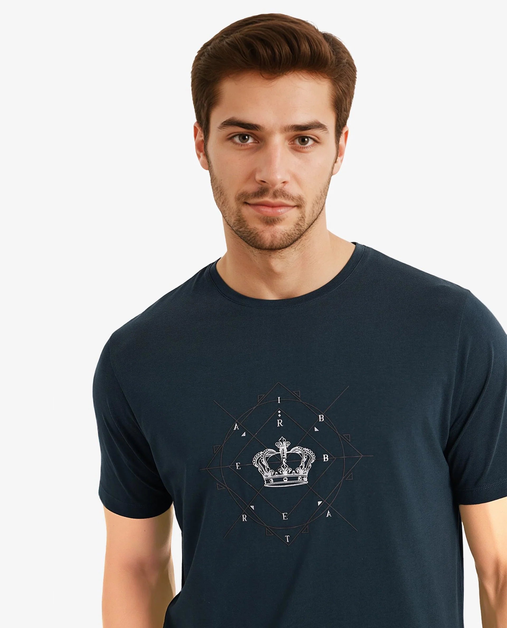 Rare Rabbit Men Naz Dark Green Cotton Lycra Fabric Short Sleeve Crew Neck Regular Fit Graphic Print T-Shirt