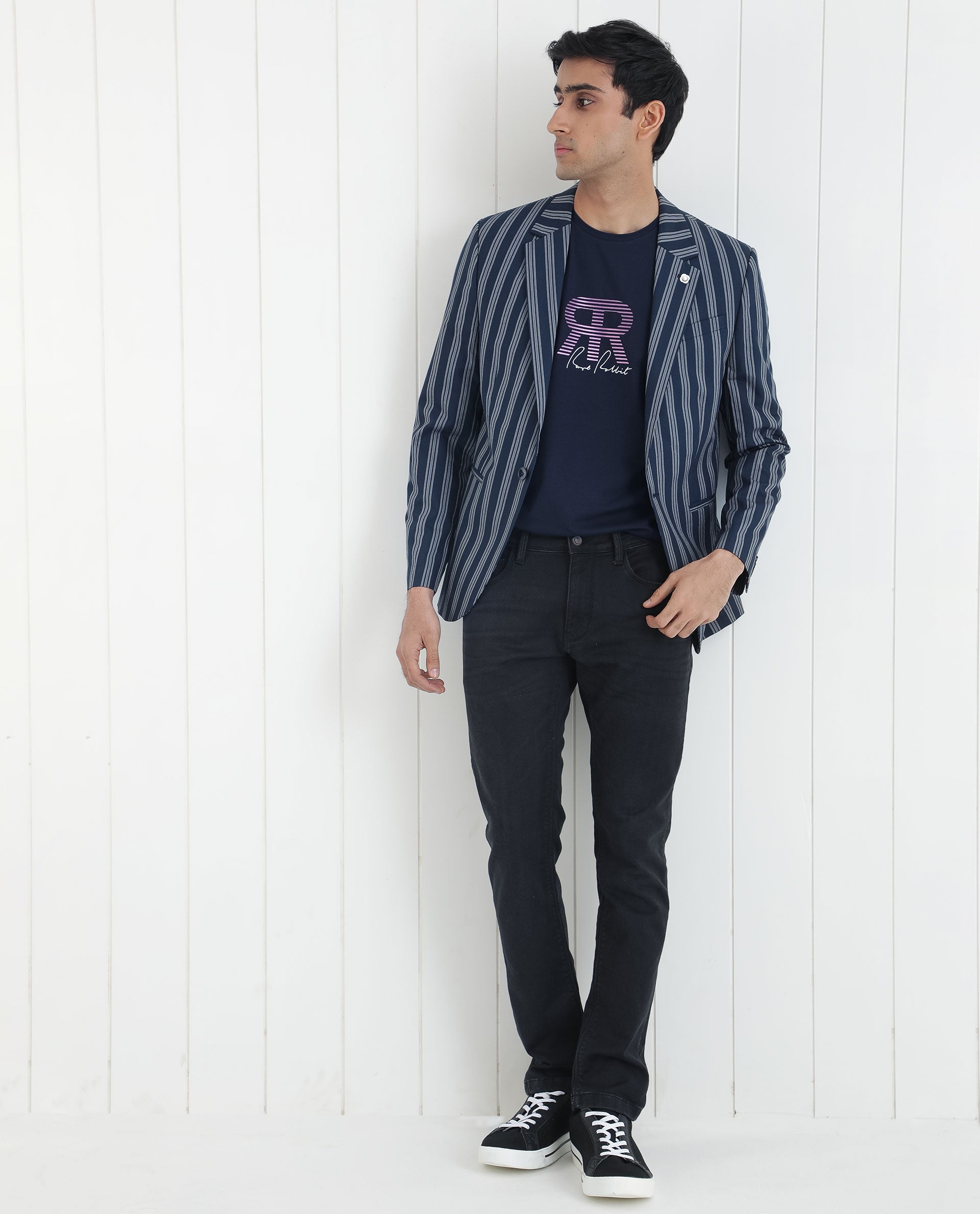 Rare Rabbit Men's Neary Navy Crew Neck Graphic Print Branding Half Sleeve Regular Fit T-Shirt