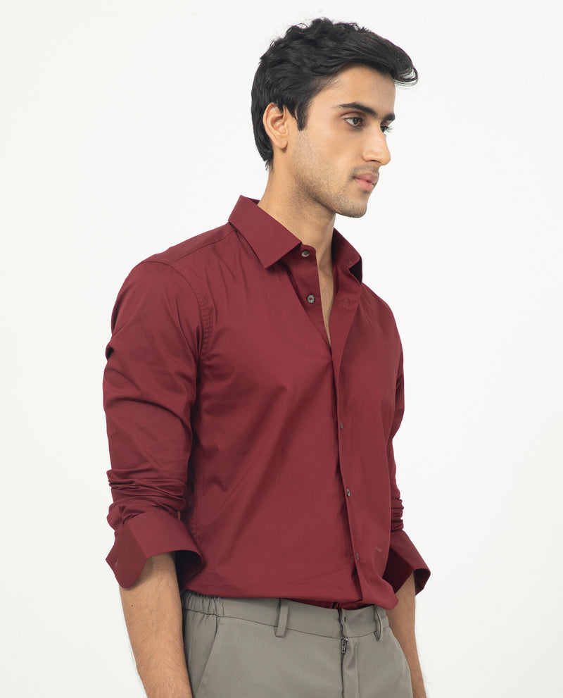 RARE RABBIT MENS NEUTONS MAROON SHIRT COTTON LYCRA FABRIC COLLARED NECK FULL SLEEVES BUTTON CLOSURE COMFORTABLE FIT