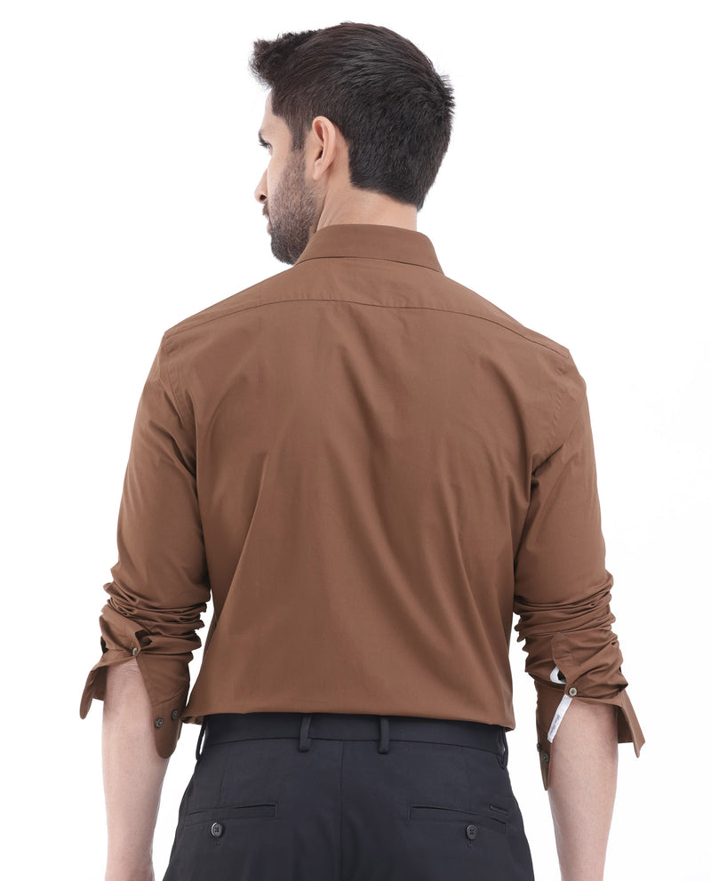 Rare Rabbit Men's Neutron-8 Brown Cotton Polyester Fabric Full Sleeves Solid Shirt