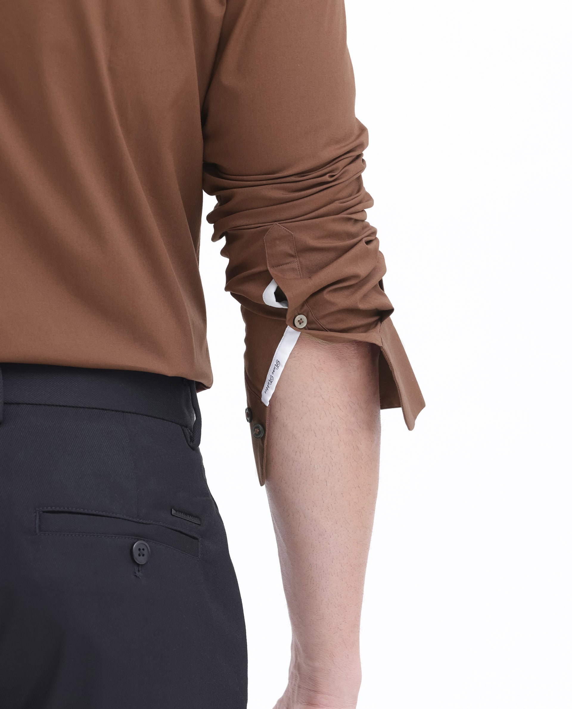 Rare Rabbit Men's Neutron-8 Brown Cotton Polyester Fabric Full Sleeves Solid Shirt