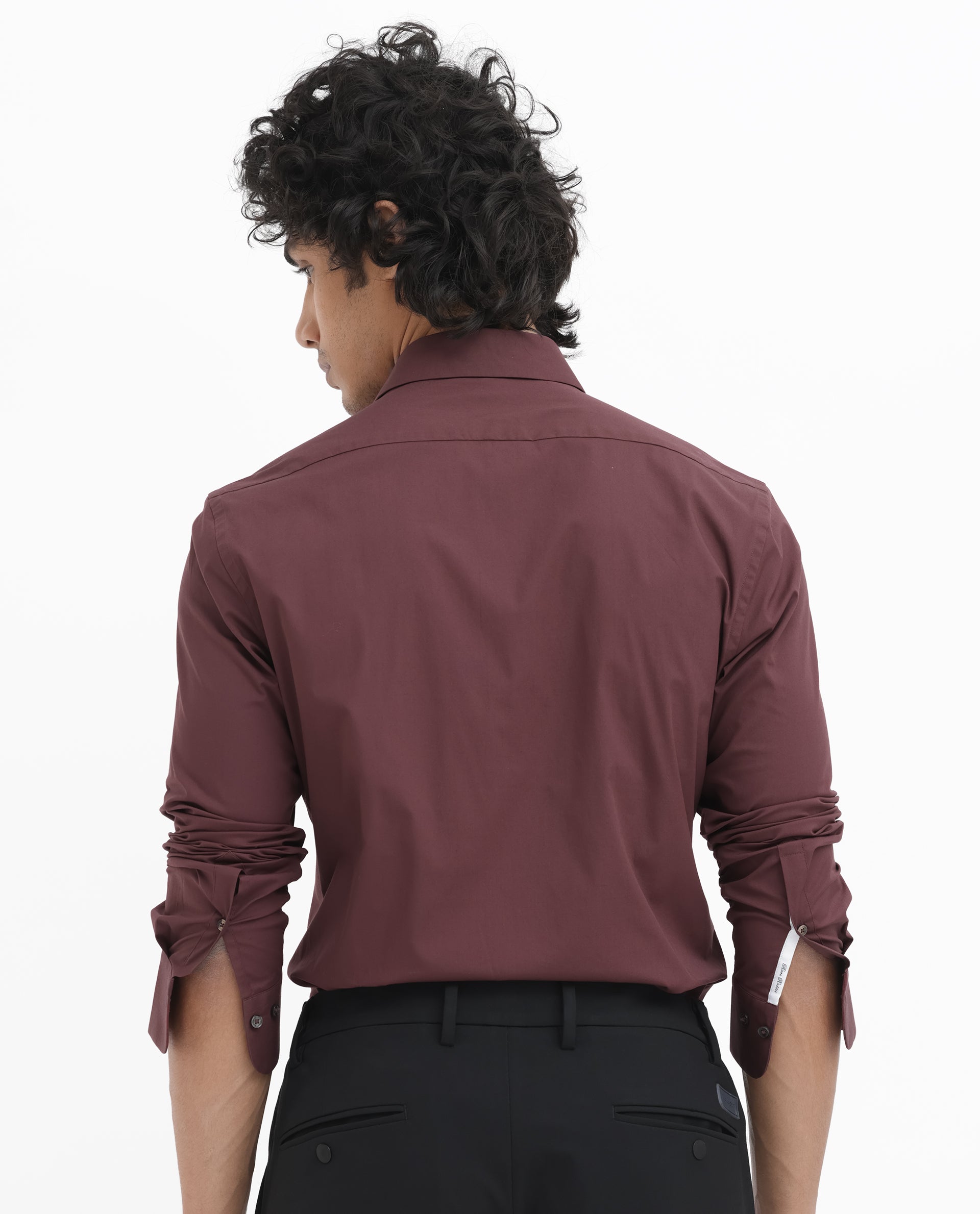 Rare Rabbit Men's Neutron-8 Dark Maroon Cotton Polyester Fabric Full Sleeves Solid Shirt