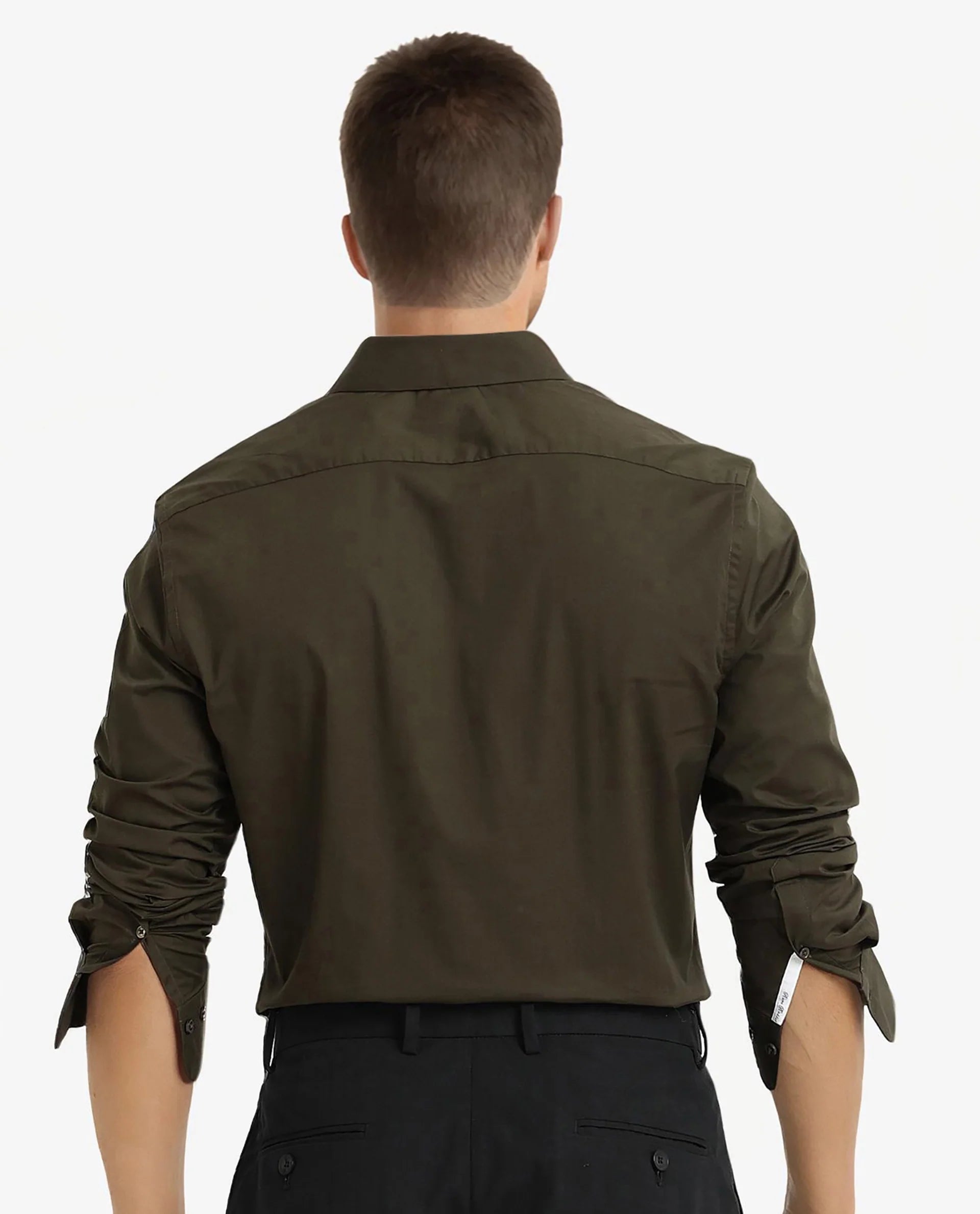 Rare Rabbit Men Neutron-9 Olive Cotton Fabric Full Sleeves Regular Fit Solid Shirt