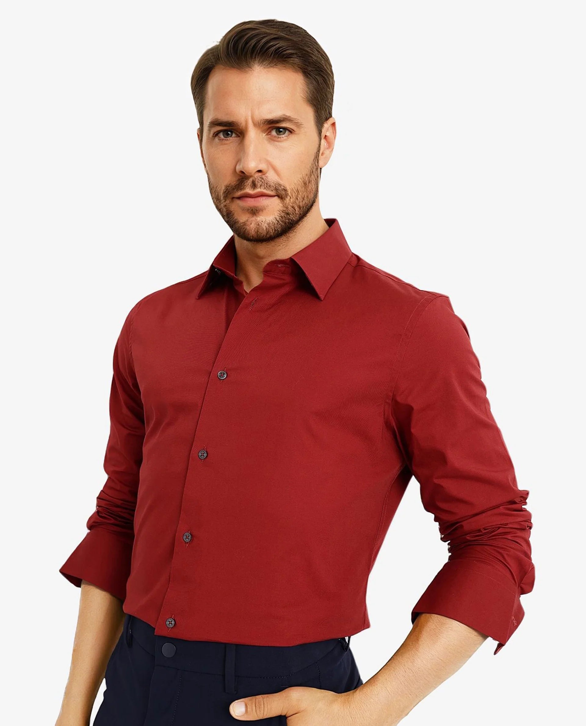 Rare Rabbit Men Neutron-9 Rust Cotton Fabric Full Sleeves Regular Fit Solid Shirt