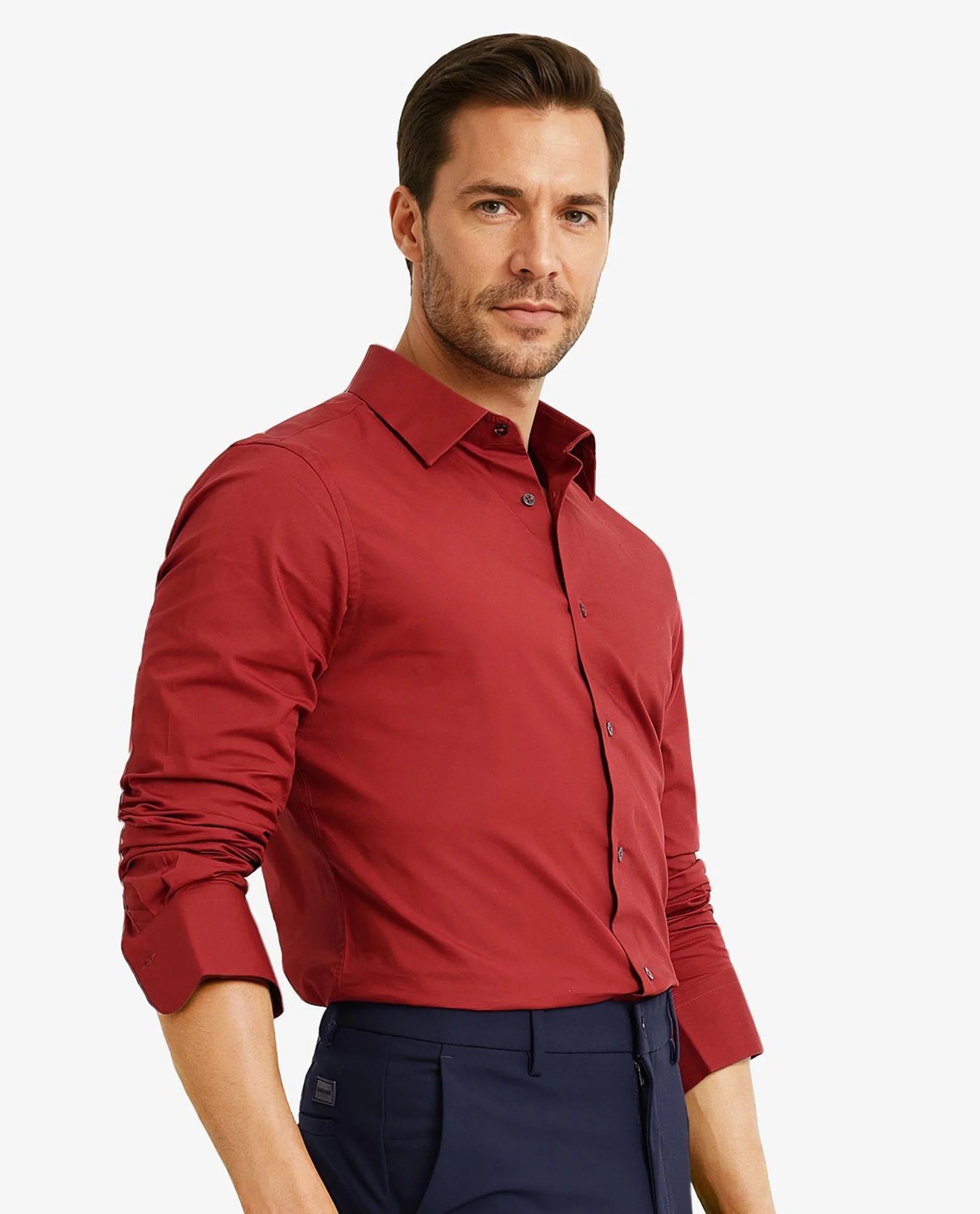 Rare Rabbit Men Neutron-9 Rust Cotton Fabric Full Sleeves Regular Fit Solid Shirt