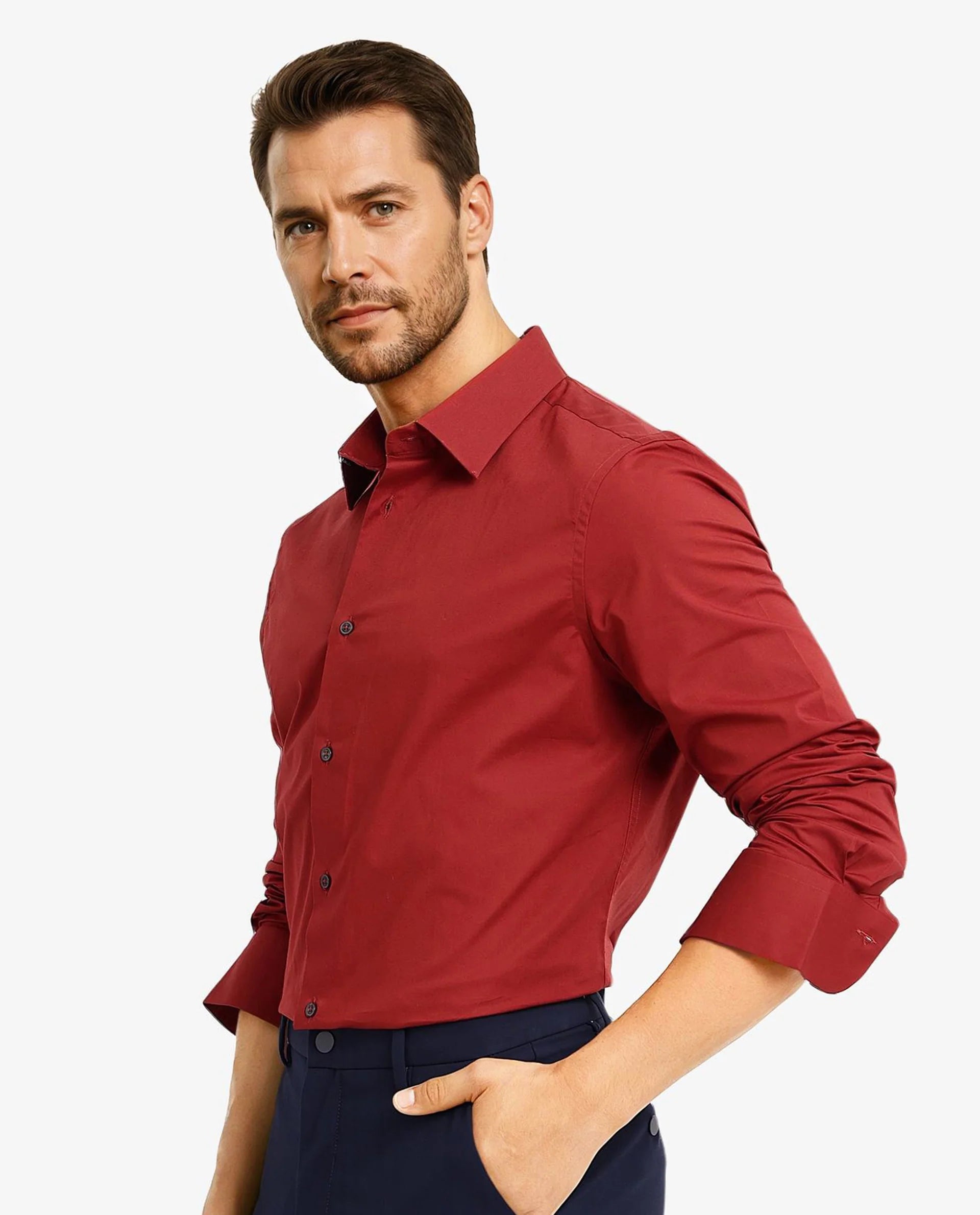 Rare Rabbit Men Neutron-9 Rust Cotton Fabric Full Sleeves Regular Fit Solid Shirt