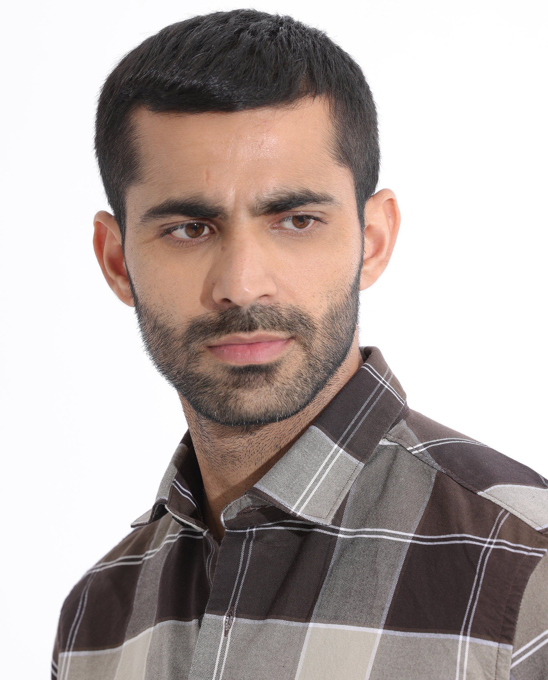 Rare Rabbit Men's Newton Dark Brown Cotton Fabric Full Sleeves Checks Shirt