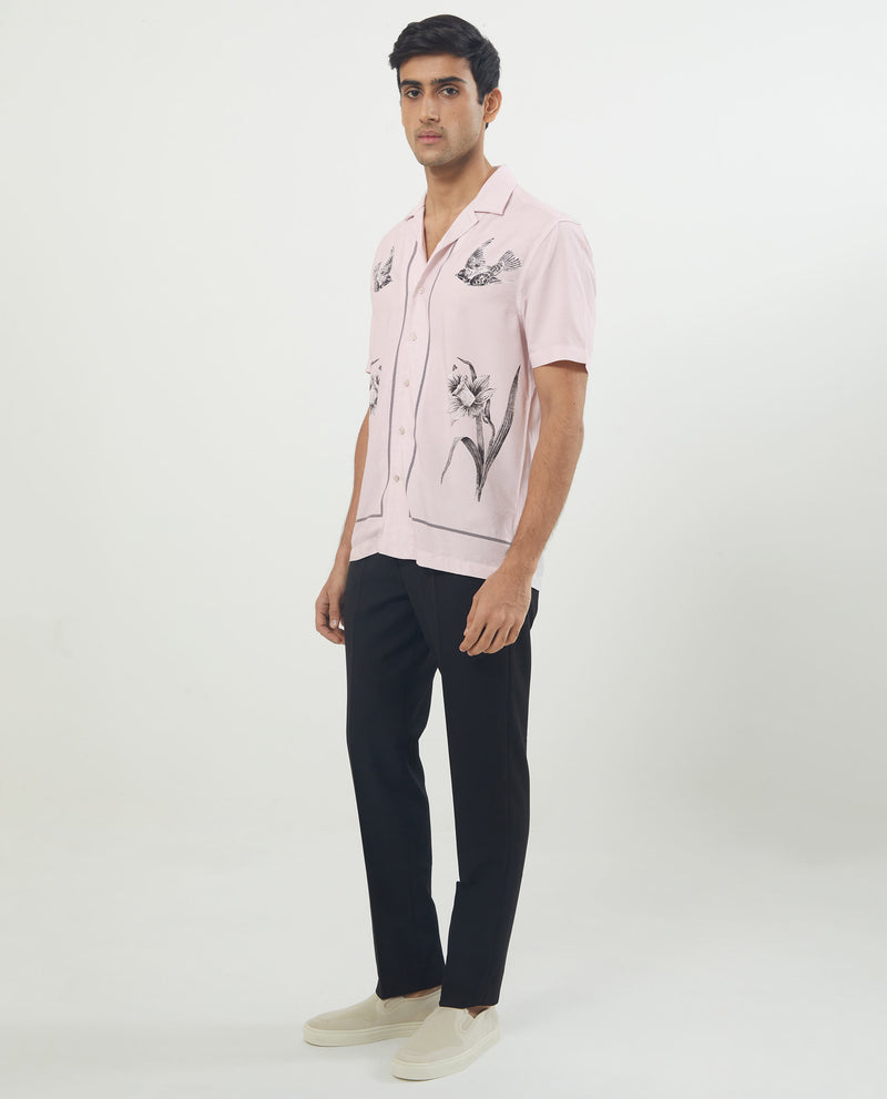 Rare Rabbit Men's Nicaro Pink Viscose Fabric Floral Print Half Sleeves Shirt