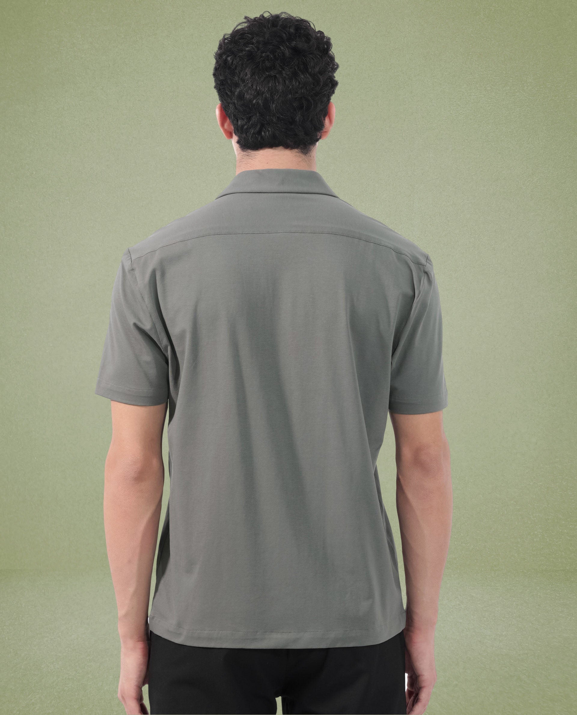 Rare Rabbit Men's Nick Dark Green Cotton Lycra Fabric Cuban Collar Half Sleeves Solid Shirt