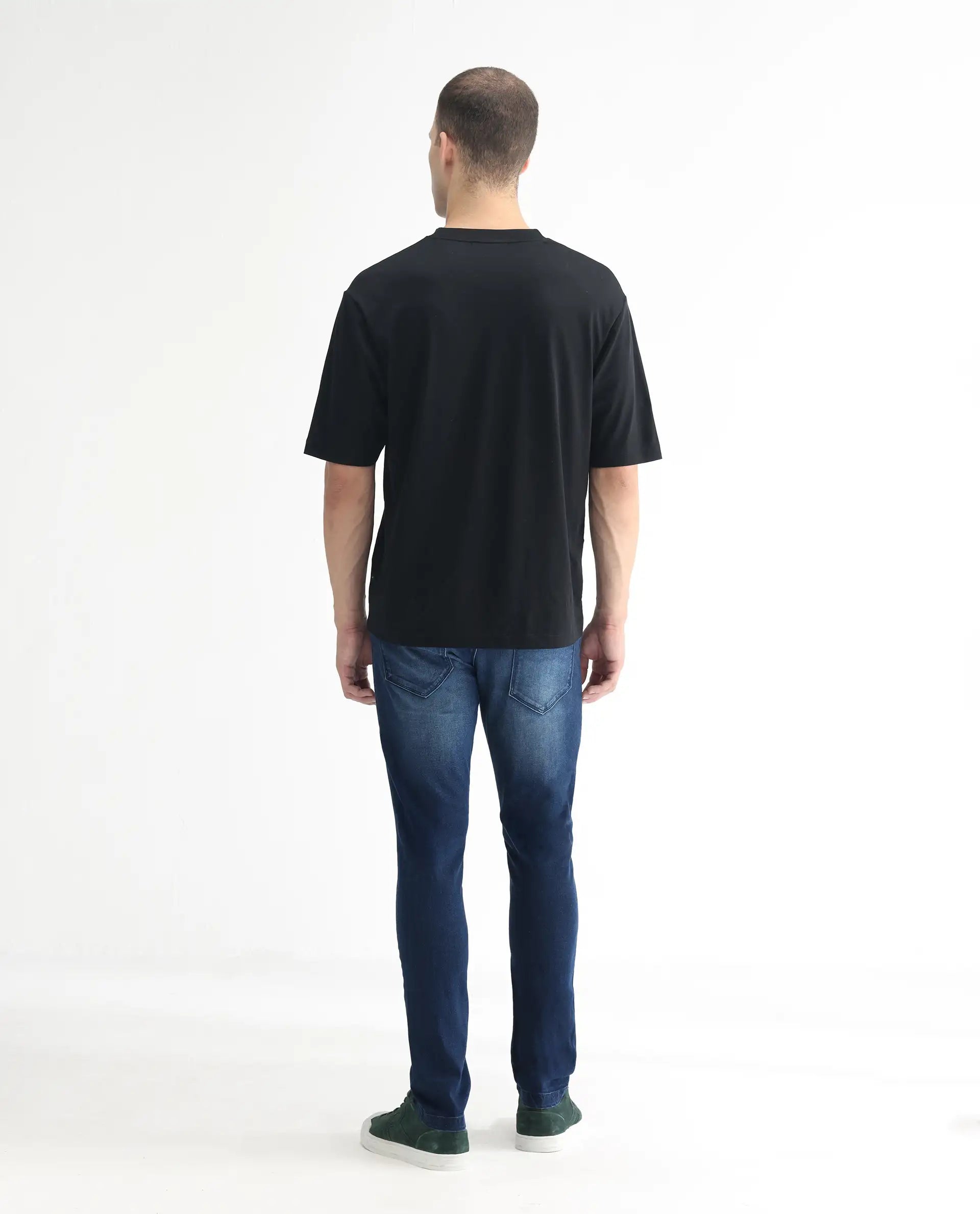 Rare Rabbit Men's Night Blue Cotton Plain Hawk Slim Fit Jeans