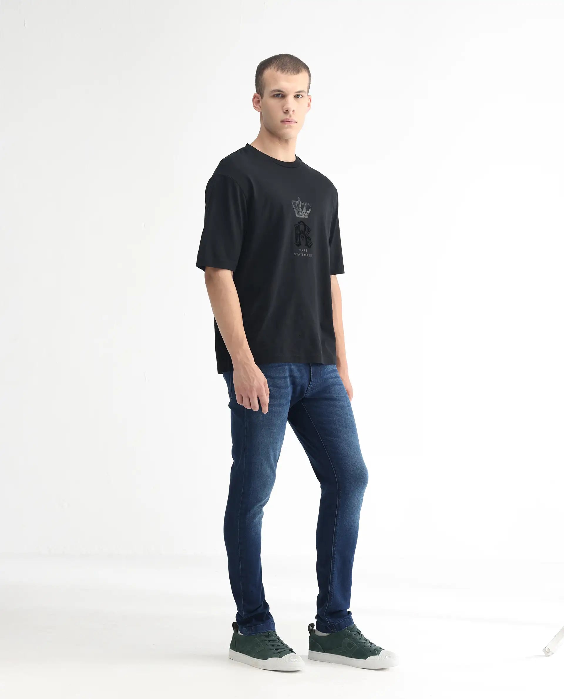 Rare Rabbit Men's Night Blue Cotton Plain Hawk Slim Fit Jeans