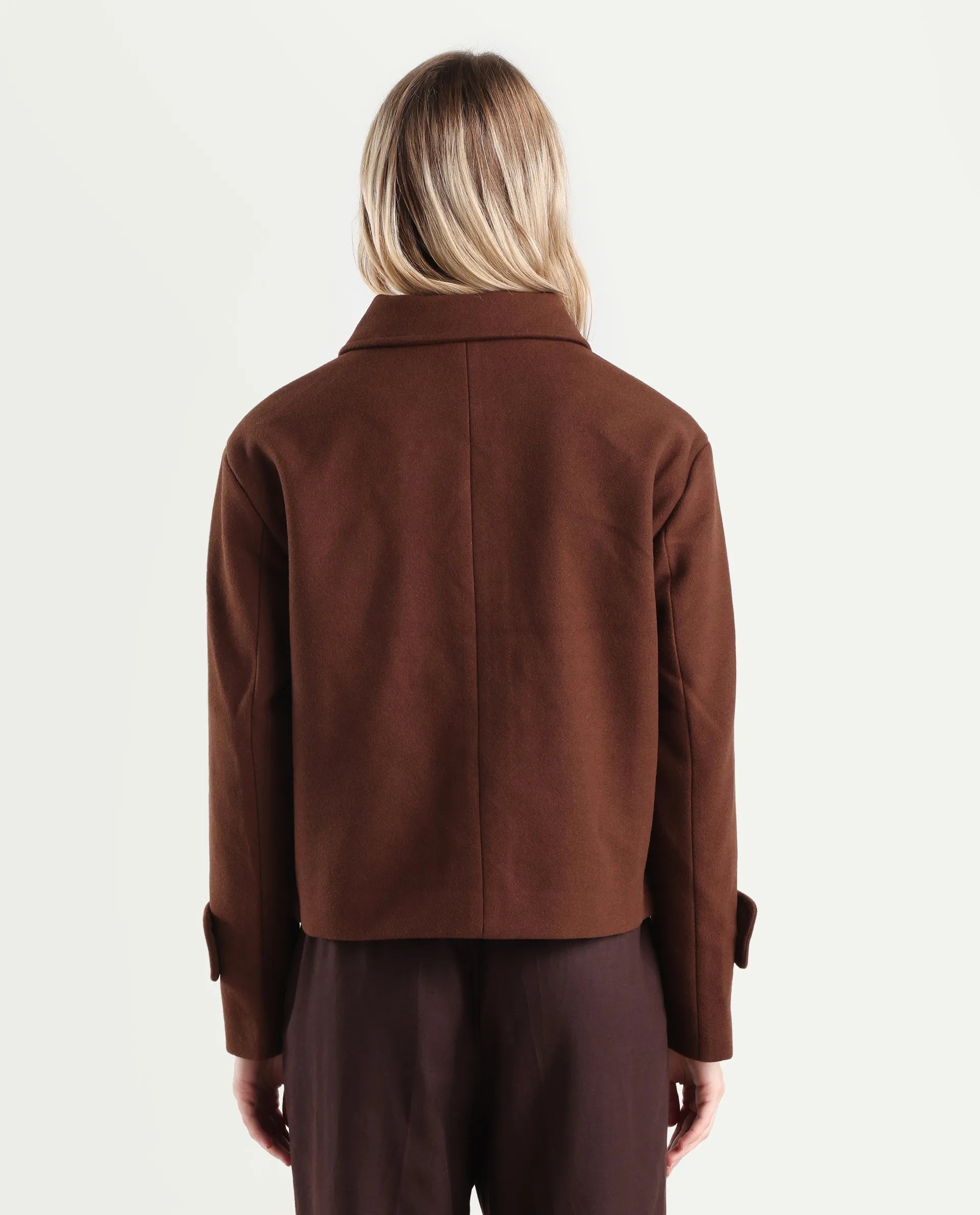 Rareism Women's Nikzo Brown Polyester Blend Spread Collar Regular Fit Jacket
