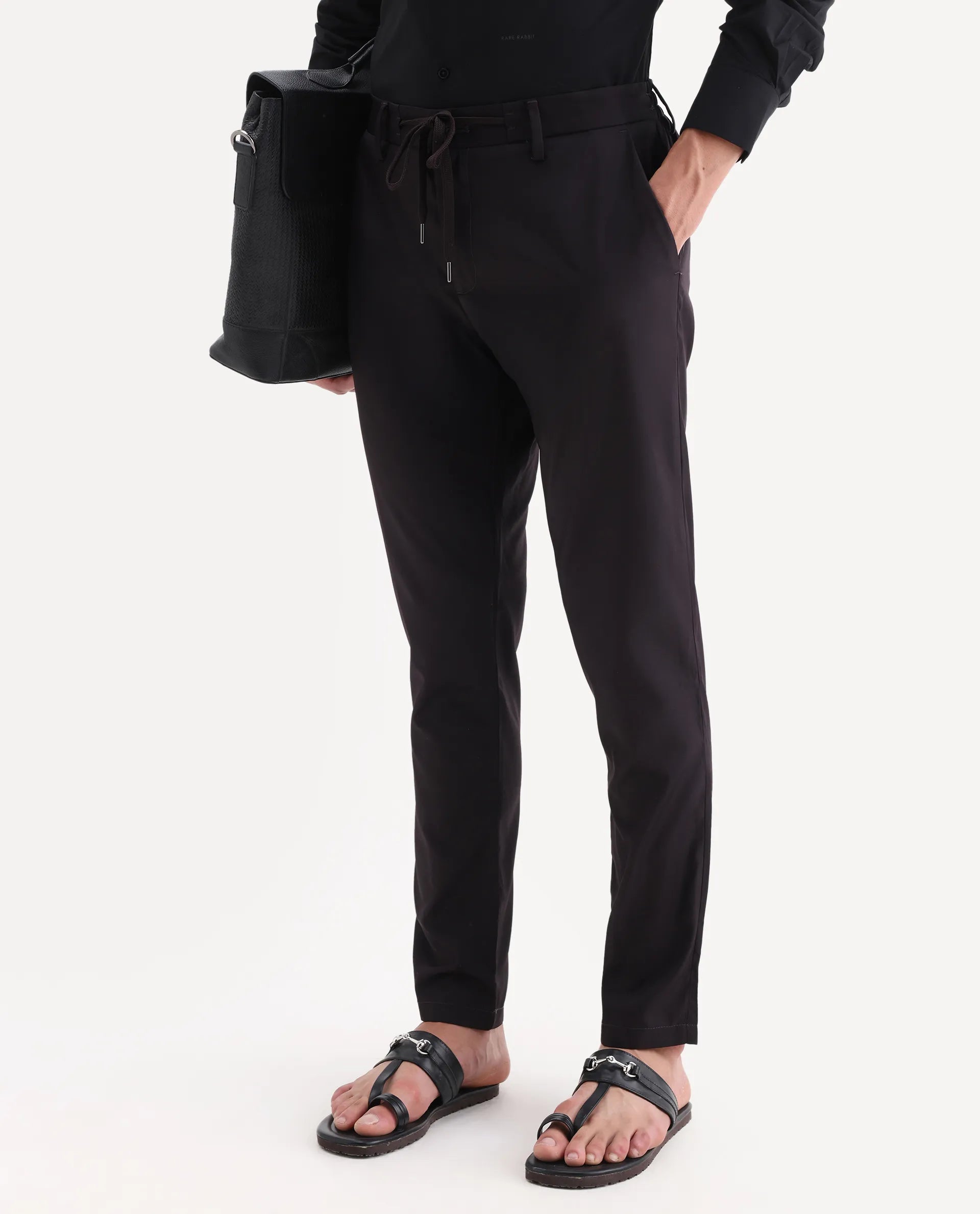 Rare Rabbit Men's Nimb Dark Maroon Polyester Fabric Drawstring And Button Closure Regular Fit Solid Trousers