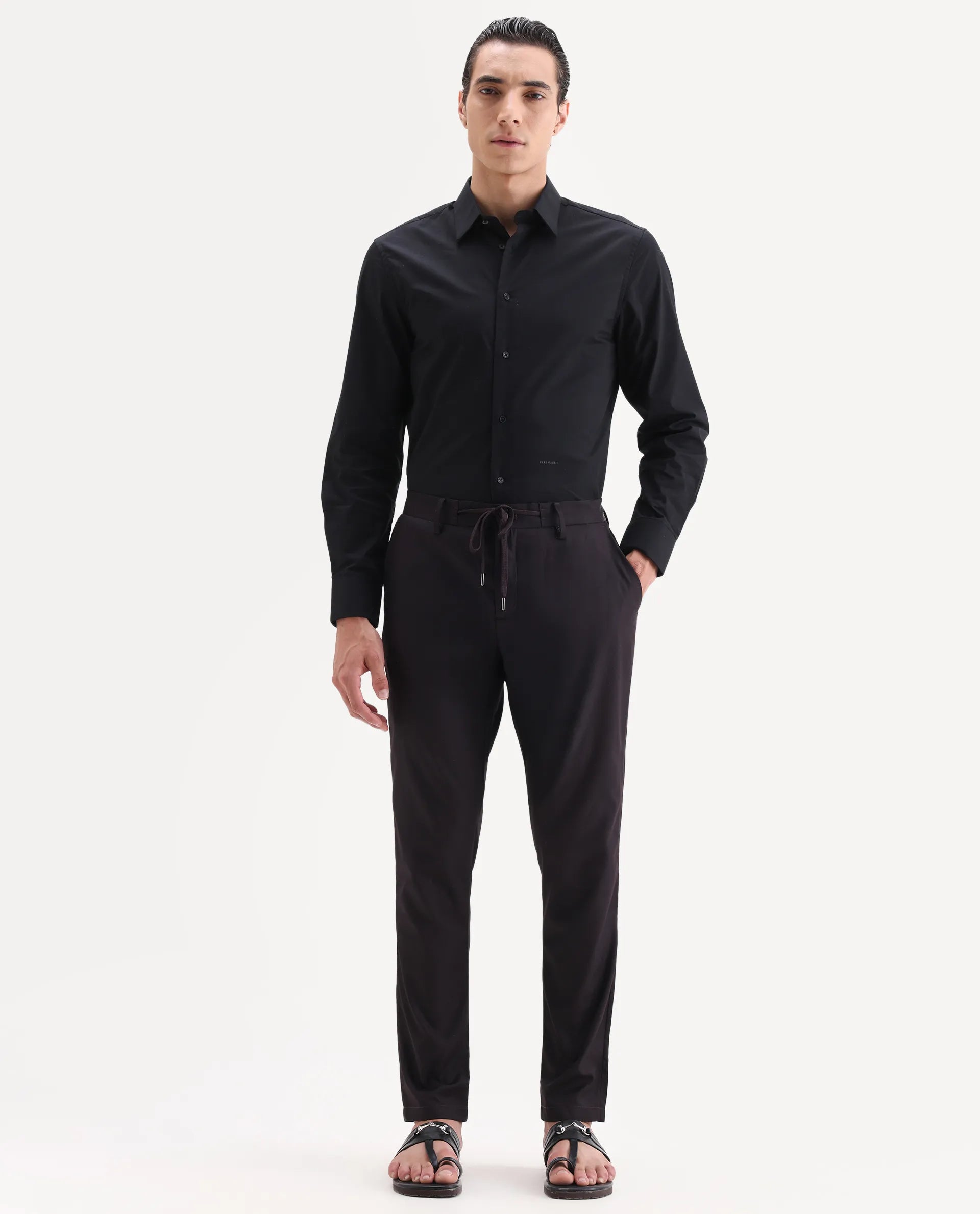 Rare Rabbit Men's Nimb Dark Maroon Polyester Fabric Drawstring And Button Closure Regular Fit Solid Trousers