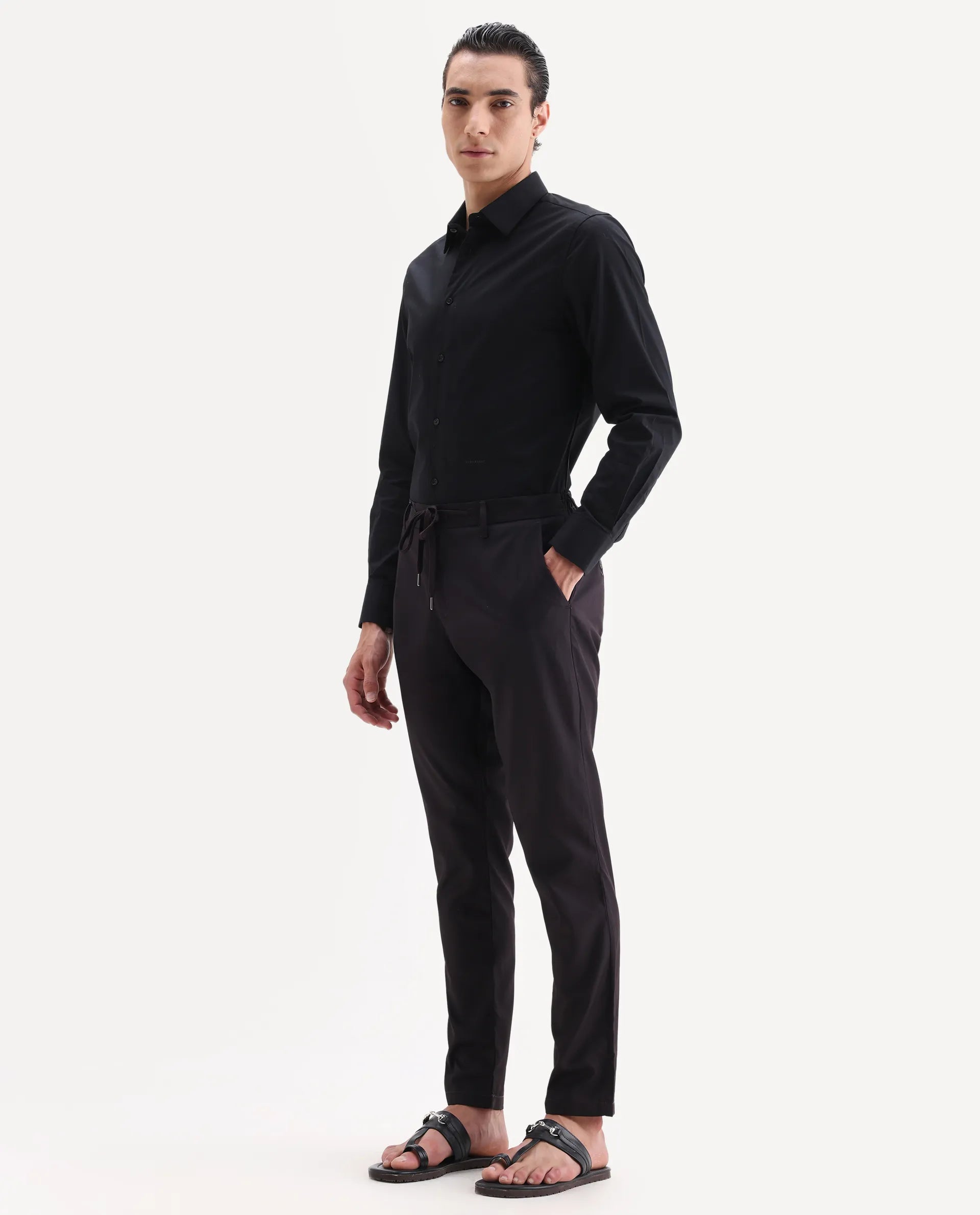 Rare Rabbit Men's Nimb Dark Maroon Polyester Fabric Drawstring And Button Closure Regular Fit Solid Trousers