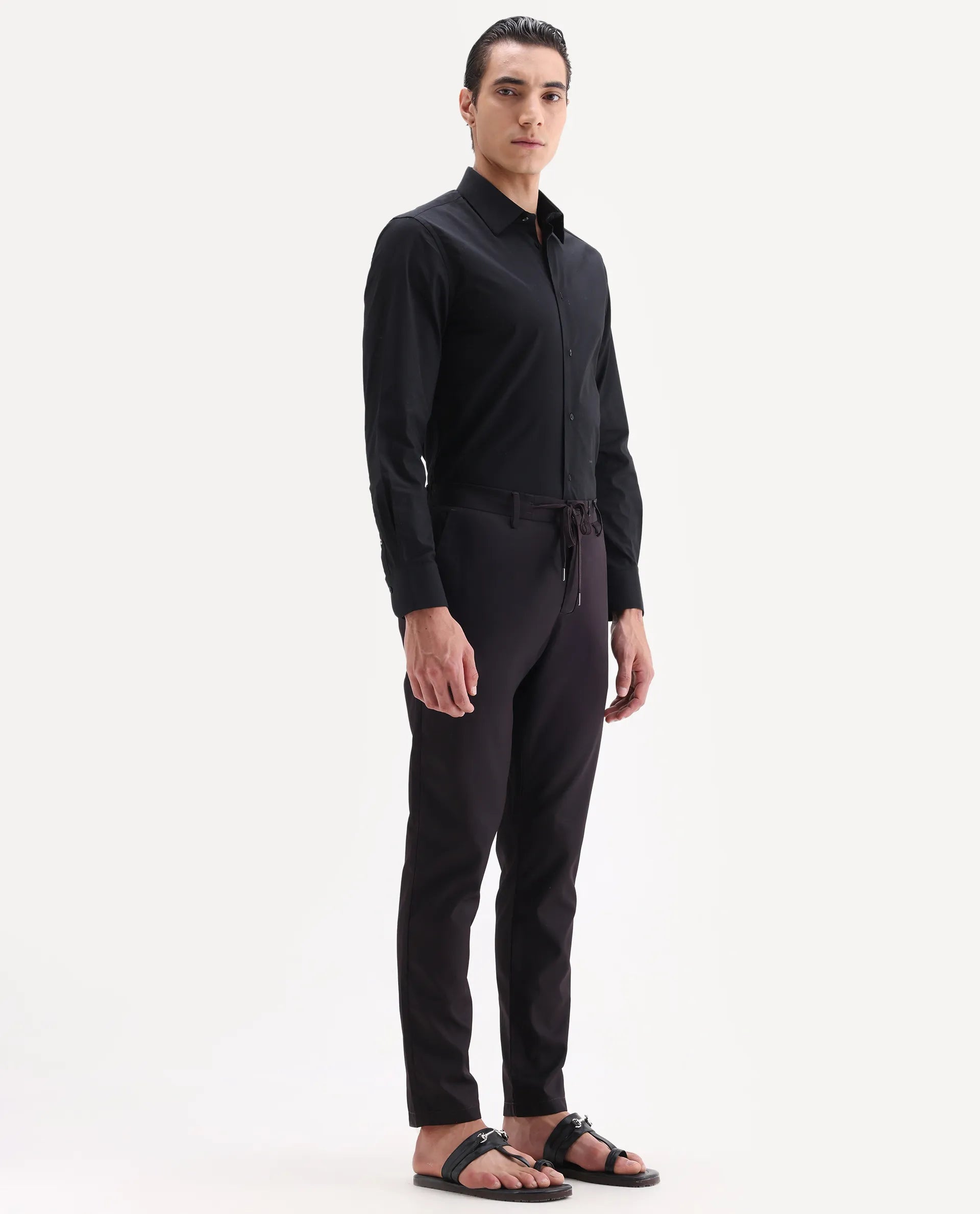 Rare Rabbit Men's Nimb Dark Maroon Polyester Fabric Drawstring And Button Closure Regular Fit Solid Trousers