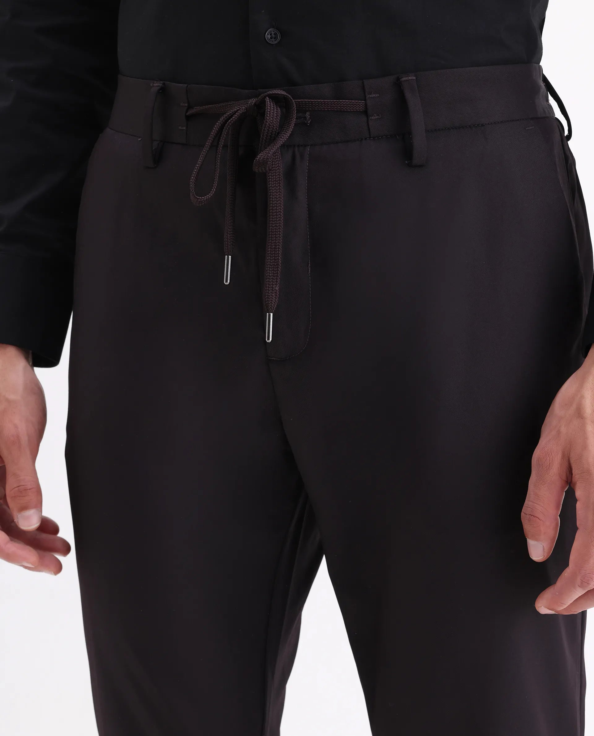 Rare Rabbit Men's Nimb Dark Maroon Polyester Fabric Drawstring And Button Closure Regular Fit Solid Trousers