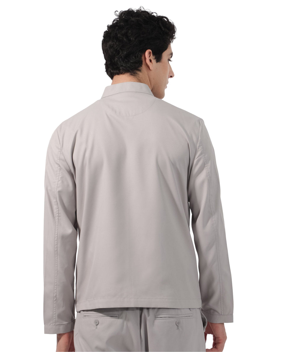 Rare Rabbit Men's Nimbus Light Grey Plain Mandarin Collar Smart Twill Jacket