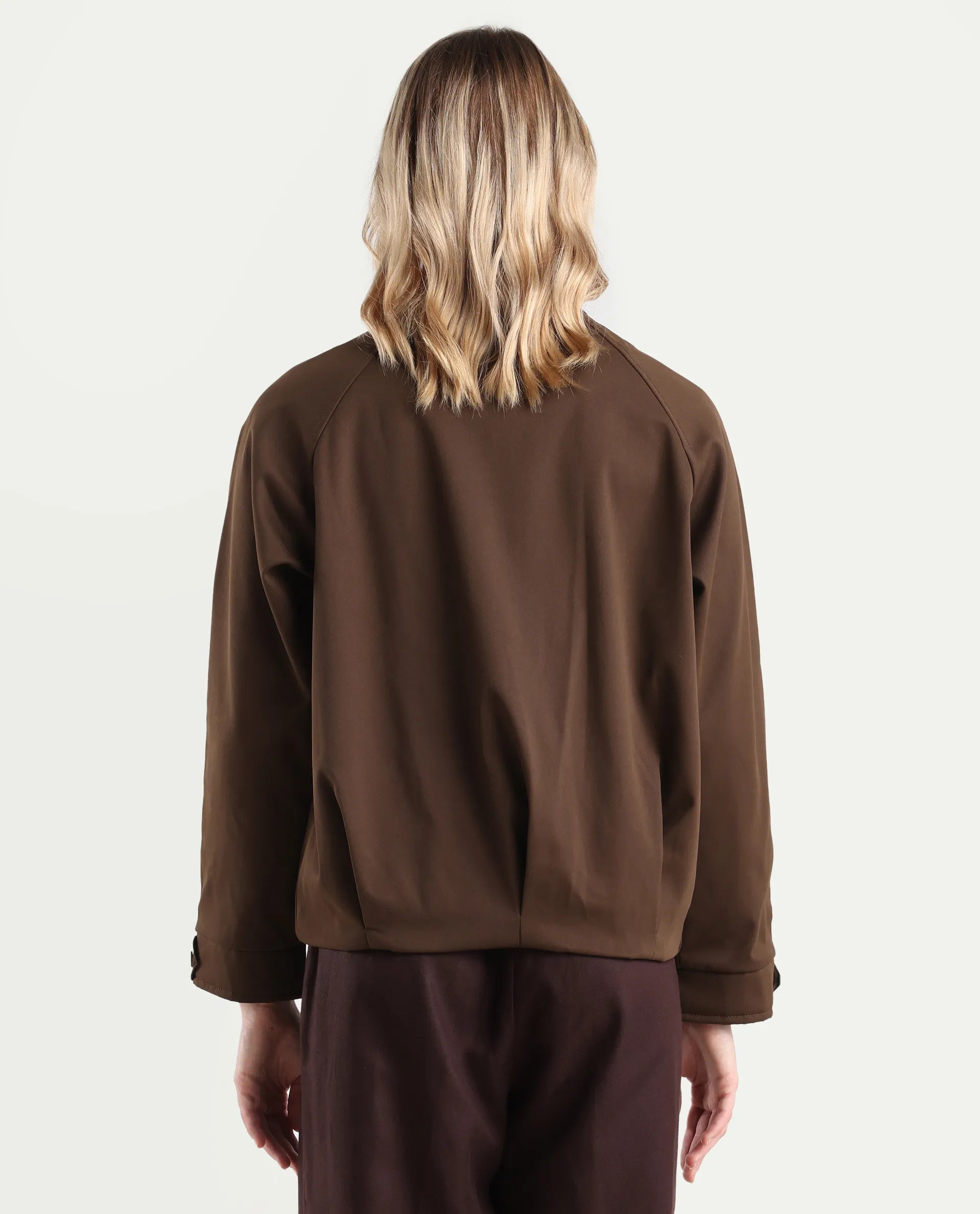 Rareism Women's Nira Coffee Polyester Crew Neck Relaxed Fit Jacket