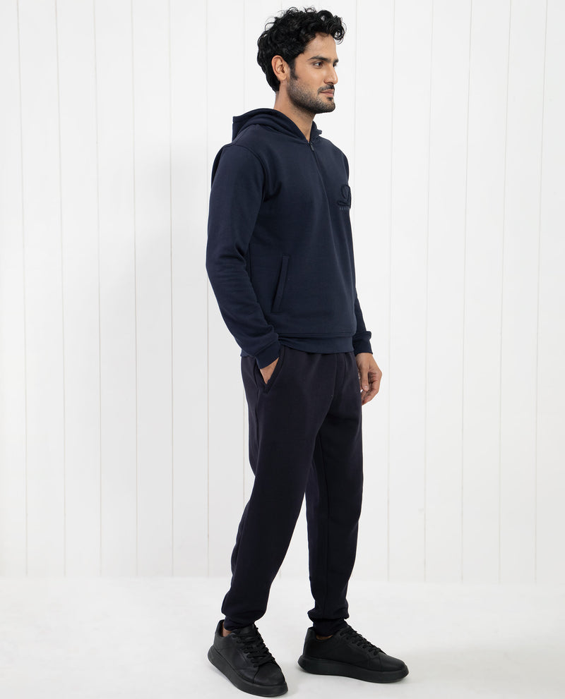 RARE RABBIT MENS ISLAND TEAL SWEATSHIRT COTTON POLYESTER FABRIC HOODED NECK KNITTED FULL SLEEVES ZIPPER CLOSURE COMFORTABLE FIT