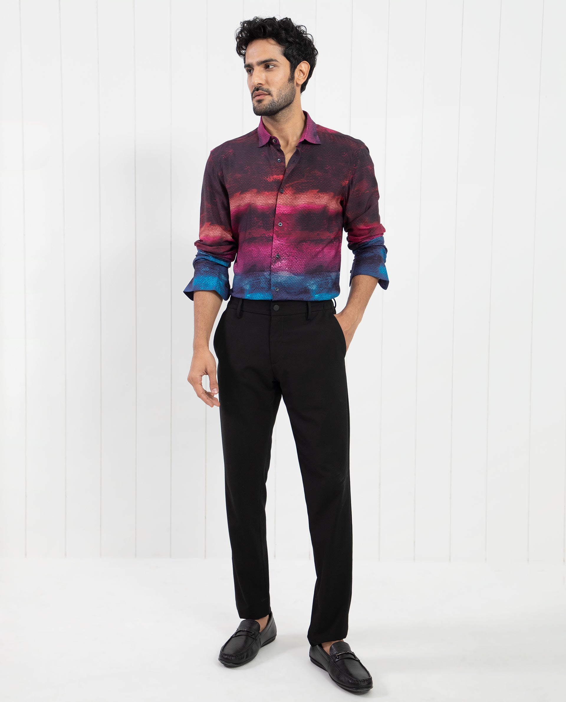 Rare Rabbit Men's Ombren LS Black Shirt Ombre Print Full Sleeves Shirt