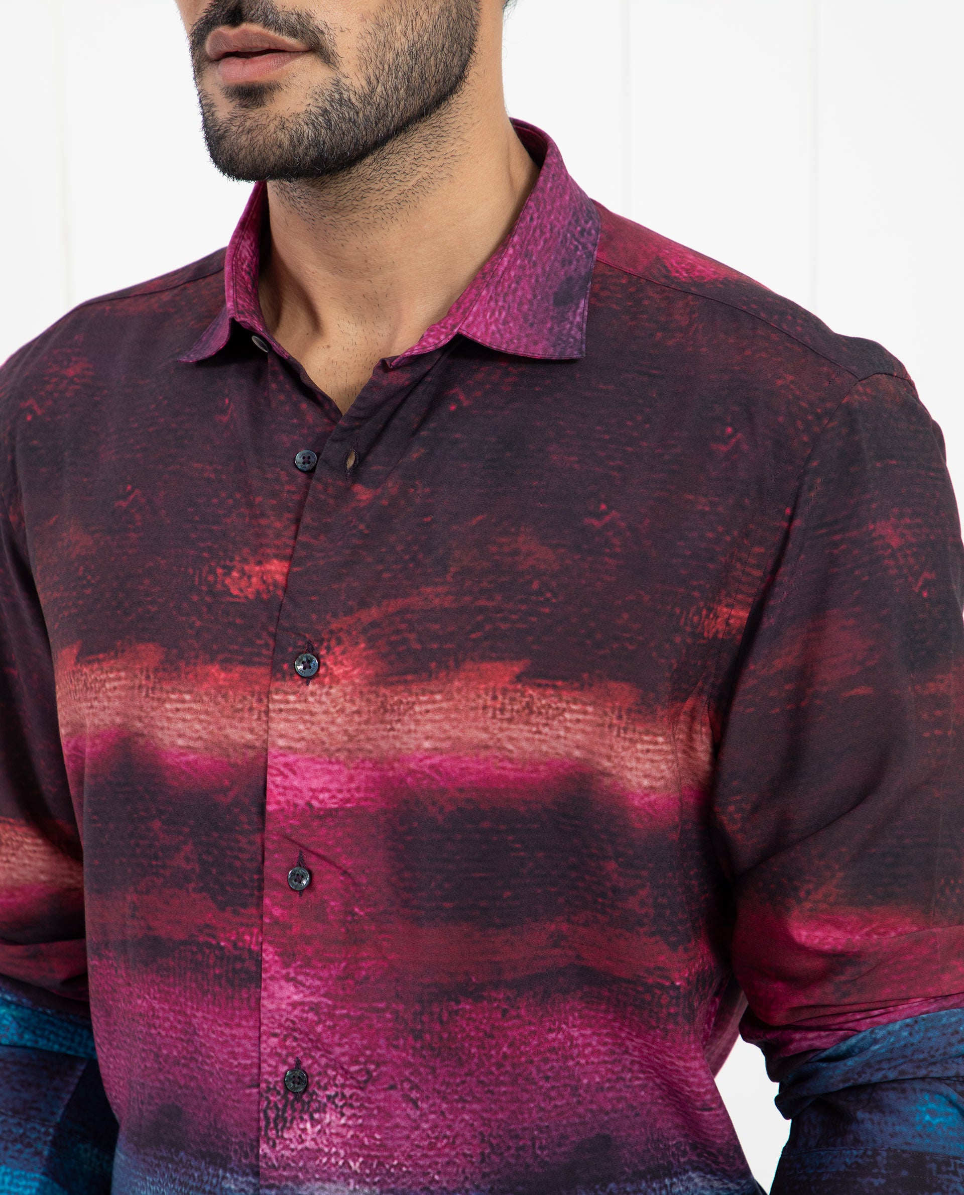 Rare Rabbit Men's Ombren LS Black Shirt Ombre Print Full Sleeves Shirt