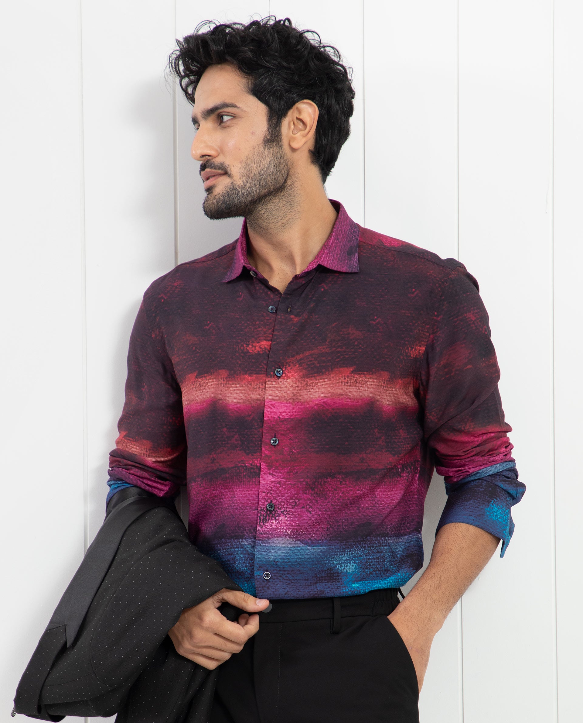 Rare Rabbit Men's Ombren LS Black Shirt Ombre Print Full Sleeves Shirt