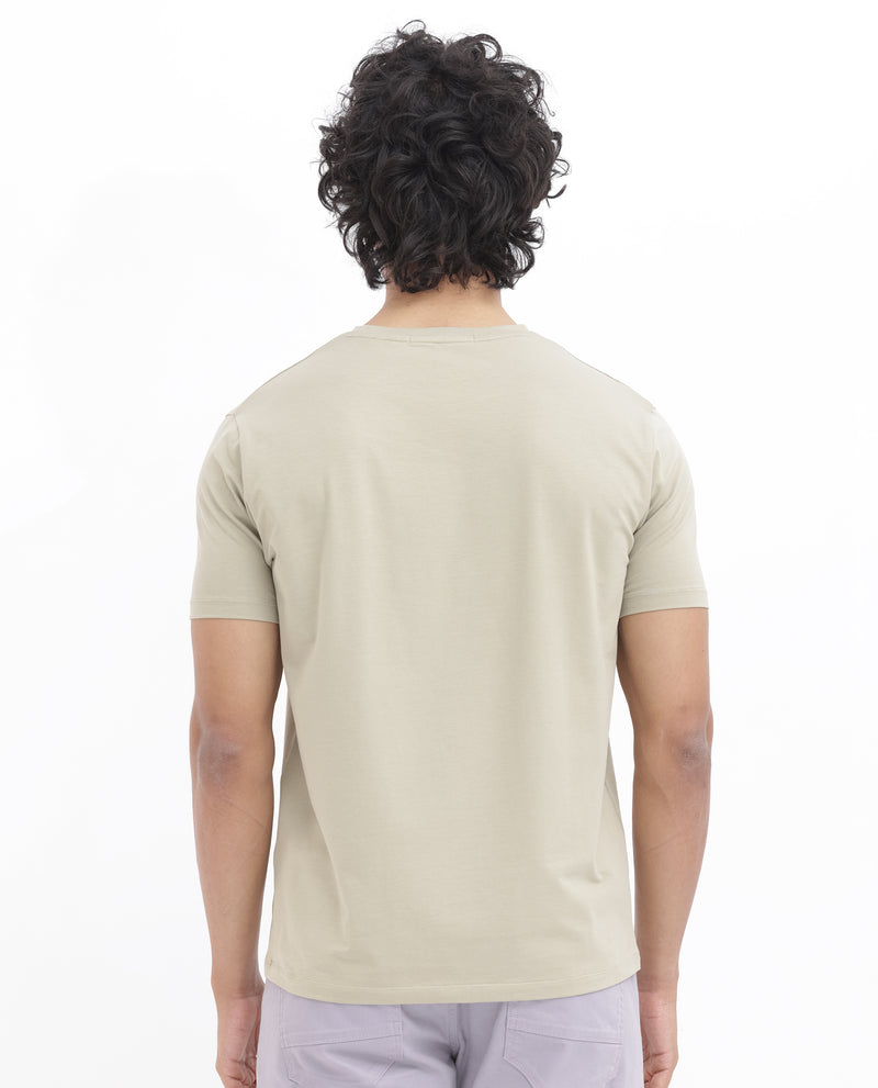 Rare Rabbit Men's Noir Light Green Cotton Lycra Fabric Half Sleeves Graphic Print T-Shirt