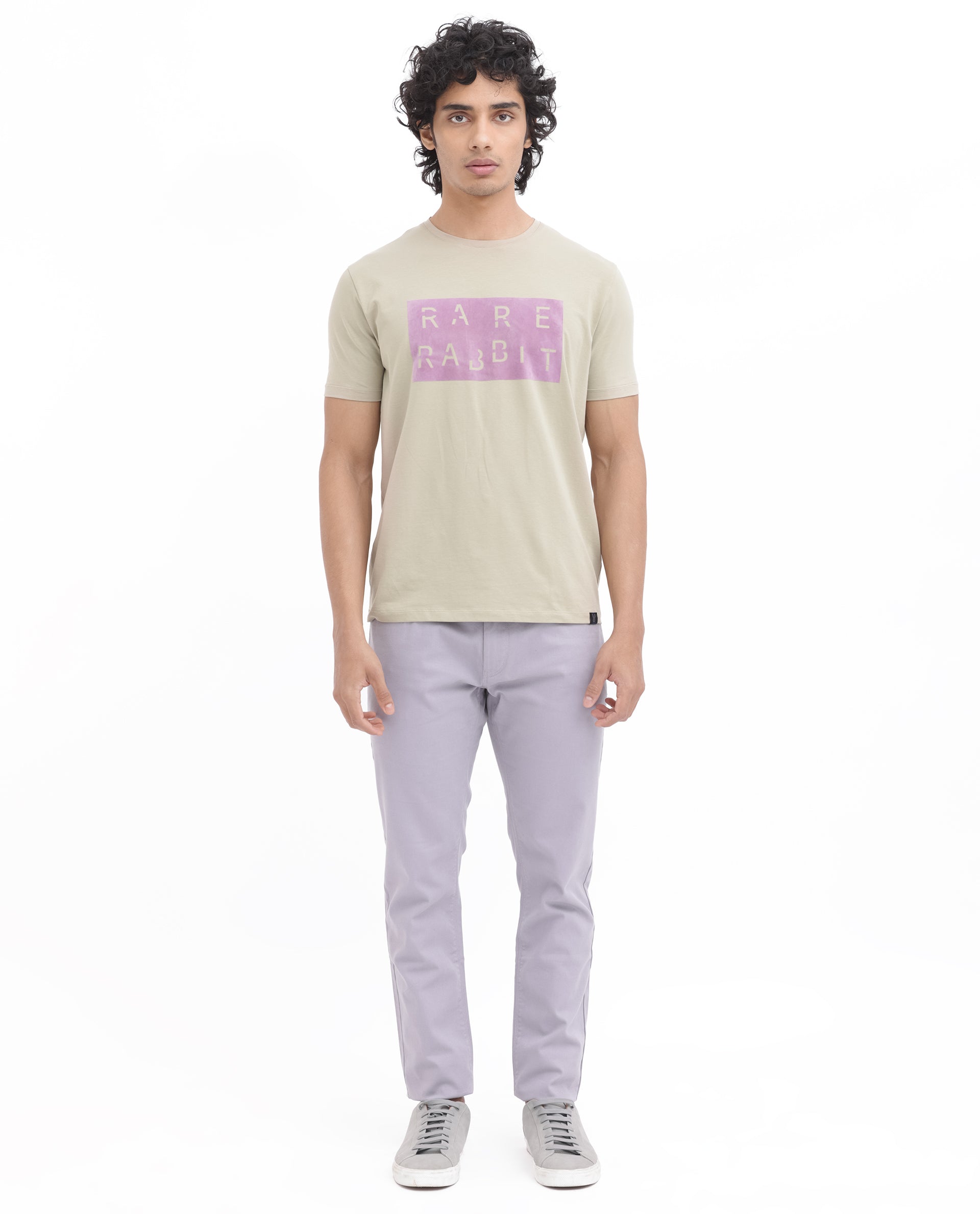 Rare Rabbit Men's Noir Light Green Cotton Lycra Fabric Half Sleeves Graphic Print T-Shirt