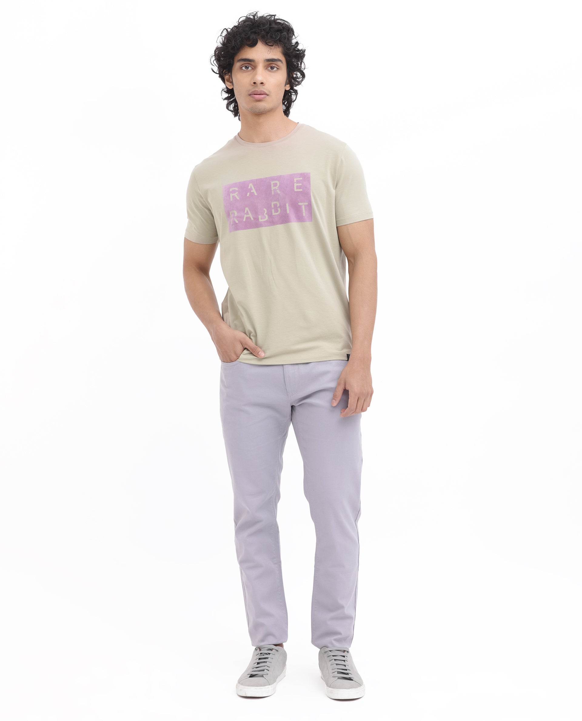 Rare Rabbit Men's Noir Light Green Cotton Lycra Fabric Half Sleeves Graphic Print T-Shirt