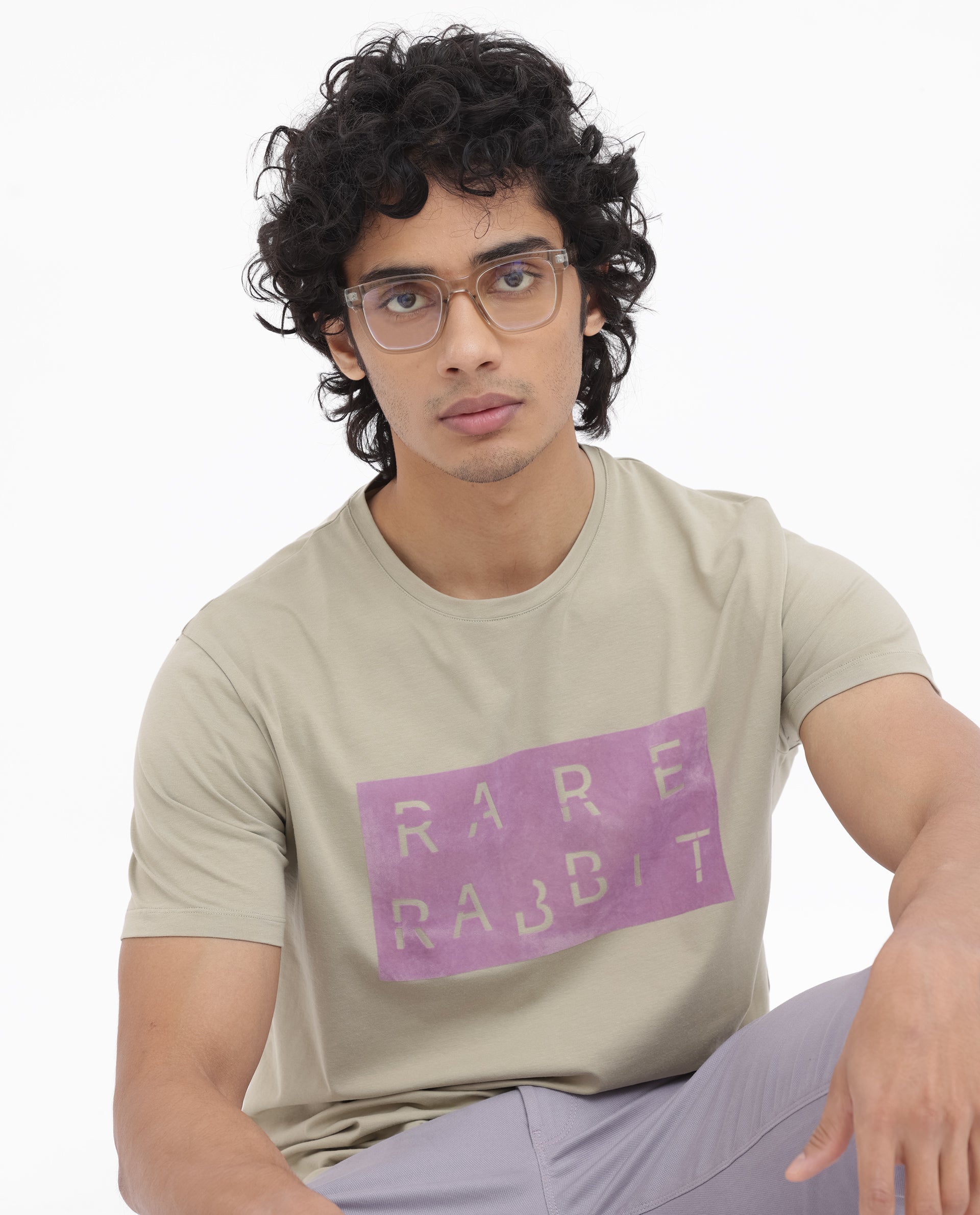 Rare Rabbit Men's Noir Light Green Cotton Lycra Fabric Half Sleeves Graphic Print T-Shirt