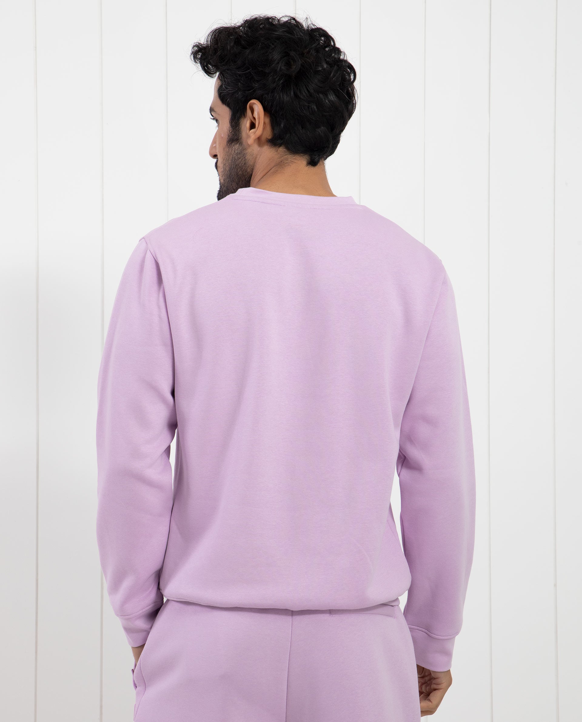 Rare Rabbit Men's Nomic Pastel Purple Cotton Polyester Fabric Full Sleeves Logo Graphic Print Sweatshirt