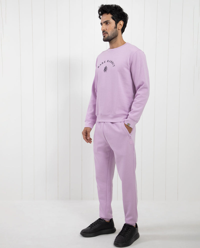 RARE RABBIT MENS NOMIC PASTEL PURPLE SWEATSHIRT COTTON POLYESTER FABRIC ROUND NECK KNITTED FULL SLEEVES COMFORTABLE FIT