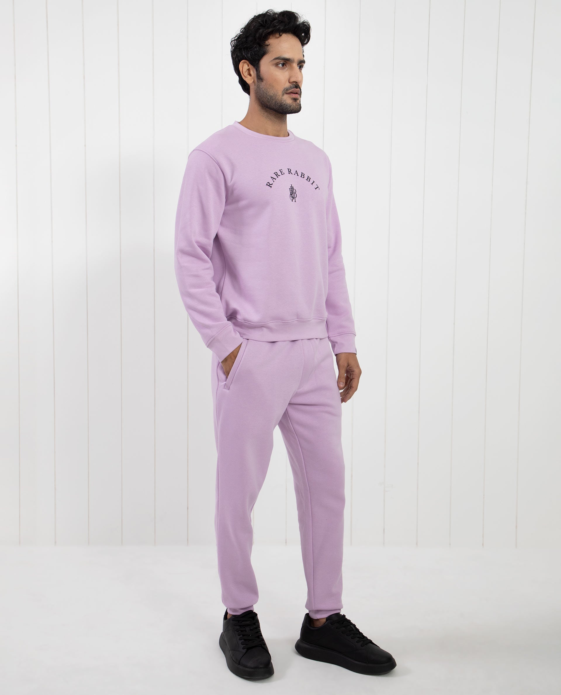 Rare Rabbit Men's Nomic Pastel Purple Cotton Graphic Print Regular Fit
