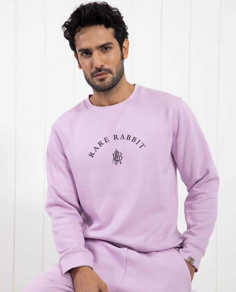 RARE RABBIT MENS NOMIC PASTEL PURPLE SWEATSHIRT COTTON POLYESTER FABRIC ROUND NECK KNITTED FULL SLEEVES COMFORTABLE FIT