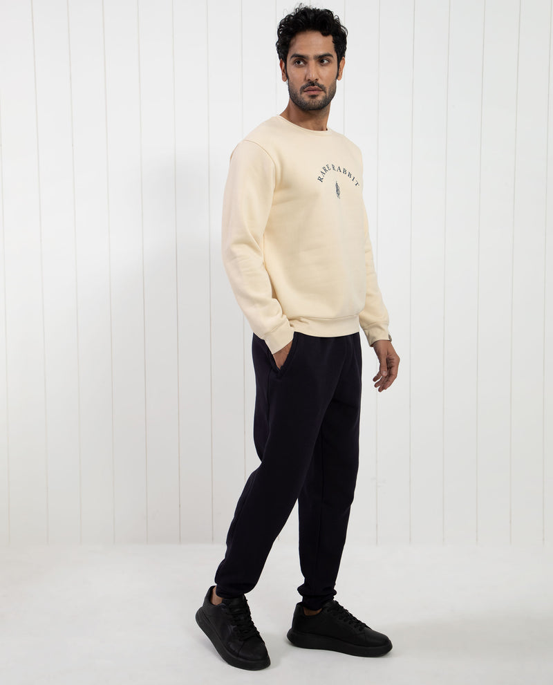 Rare Rabbit Men's Nomic Light Yellow Cotton Polyester Fabric Full Sleeves Graphic Printed Logo  Sweatshirt