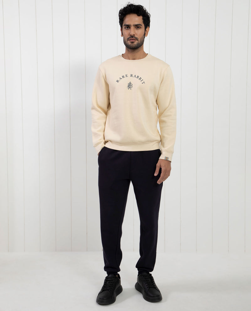 RARE RABBIT MENS NOMIC LIGHT YELLOW SWEATSHIRT COTTON POLYESTER FABRIC ROUND NECK KNITTED FULL SLEEVES COMFORTABLE FIT